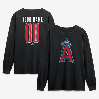 Los Angeles Angels  Metallic Mascot Personalized Name & Number Long Sleeve T-Shirt - Black