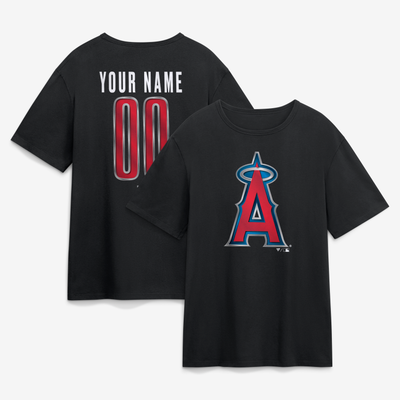 Los Angeles Angels  Metallic Mascot Personalized Name & Number T-Shirt - Black