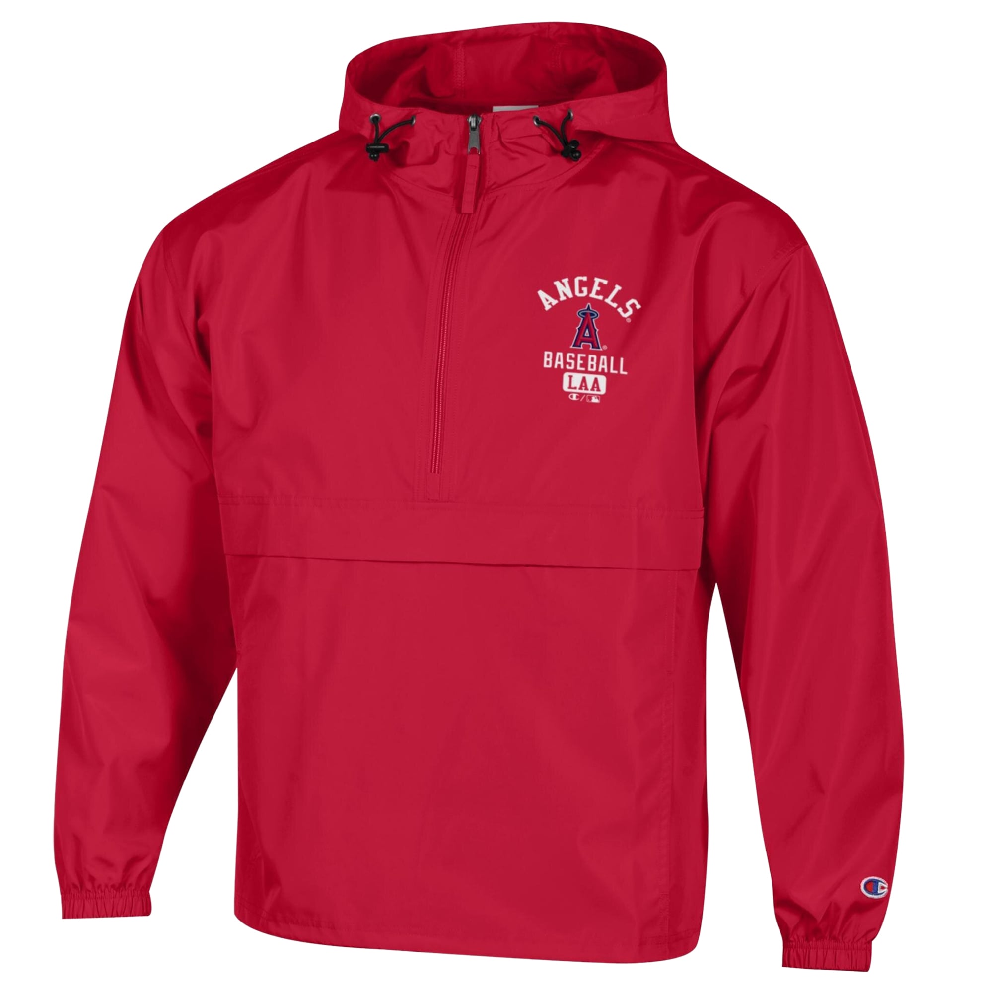 Men's Champion Red Los Angeles Angels Packable Windbreaker Half-Zip Jacket