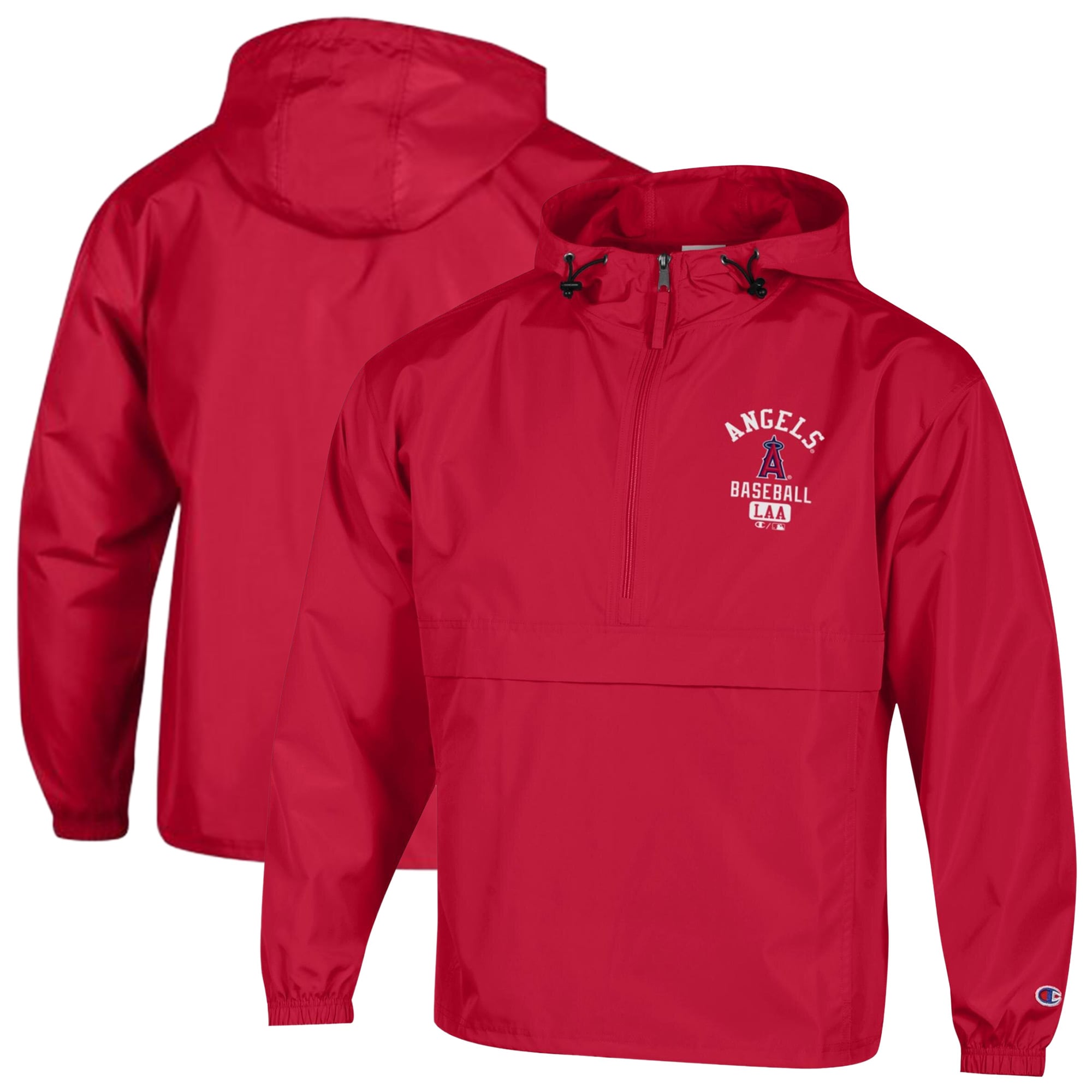 Men's Champion  Red Los Angeles Angels Packable Windbreaker Half-Zip Jacket