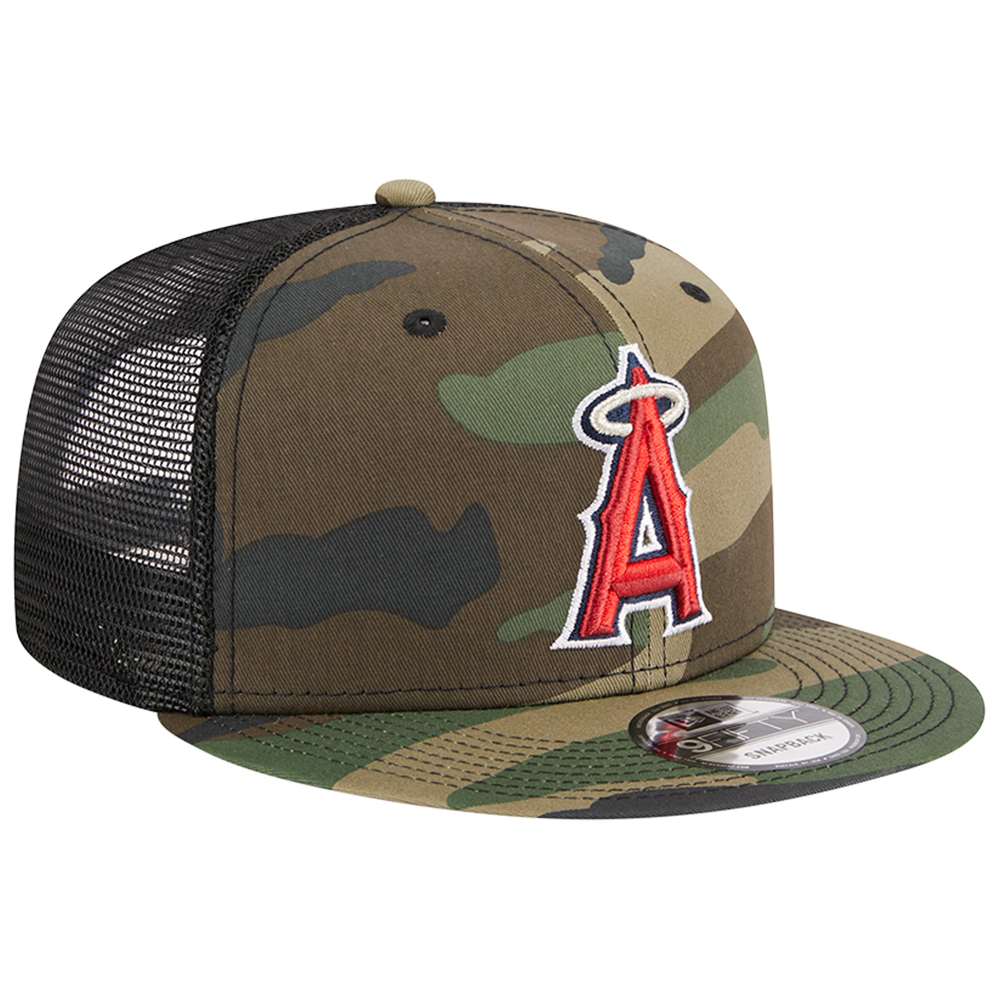 Casquette New Era Camo Los Angeles Angels Woodland Camo Trucker 9FIFTY Snapback pour homme