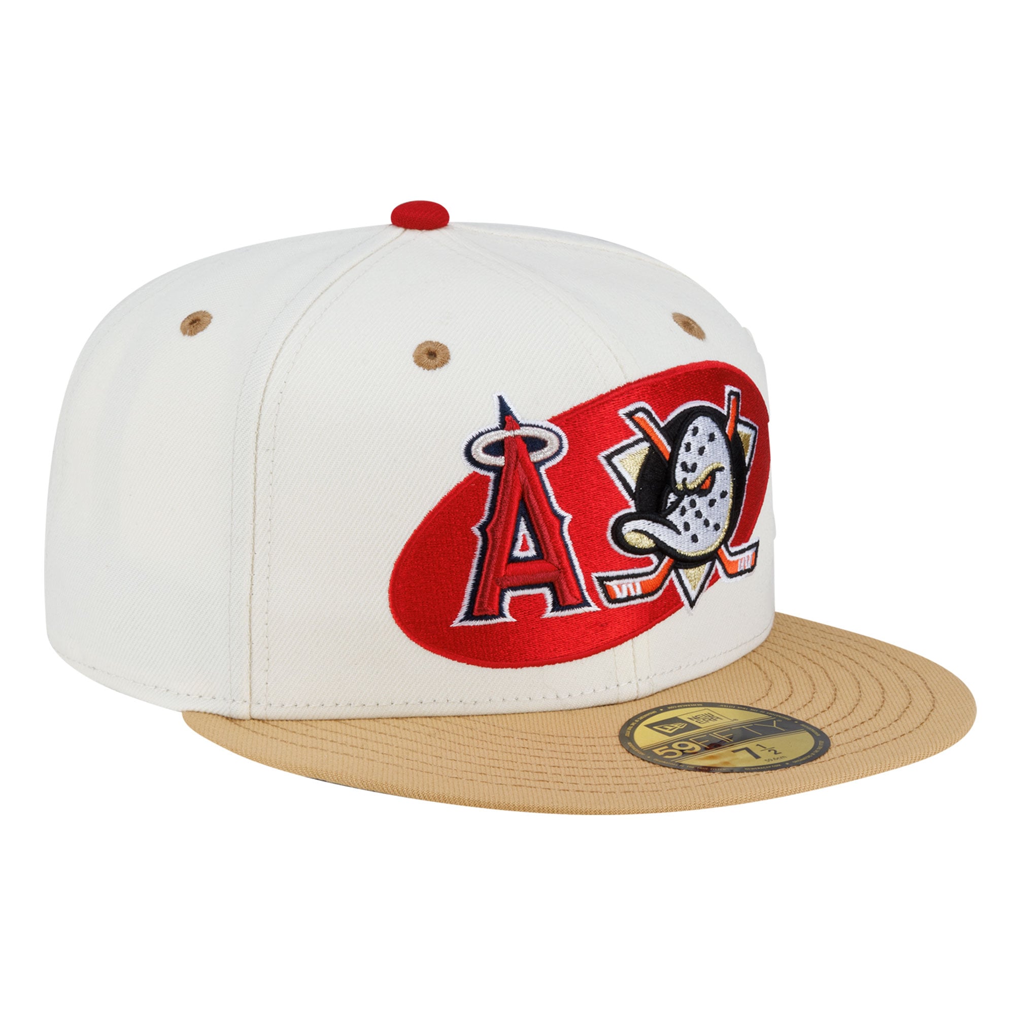 Casquette ajustée New Era crème pour homme Los Angeles Angels/Anaheim Ducks 59FIFTY