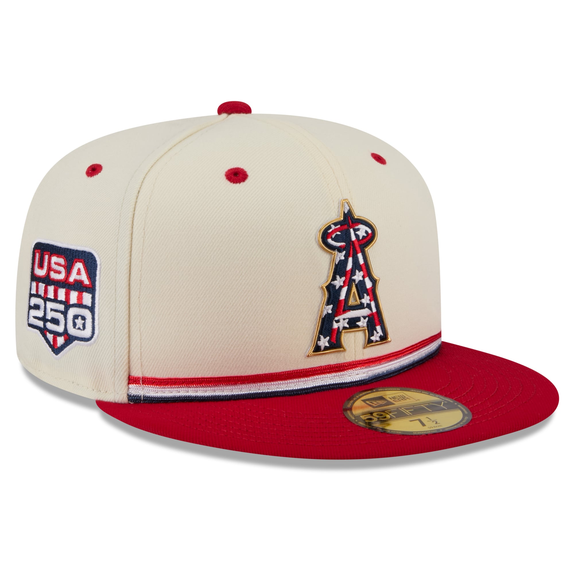Casquette ajustée New Era crème/rouge Los Angeles Angels USA 250 Fourth of July 59FIFTY pour homme