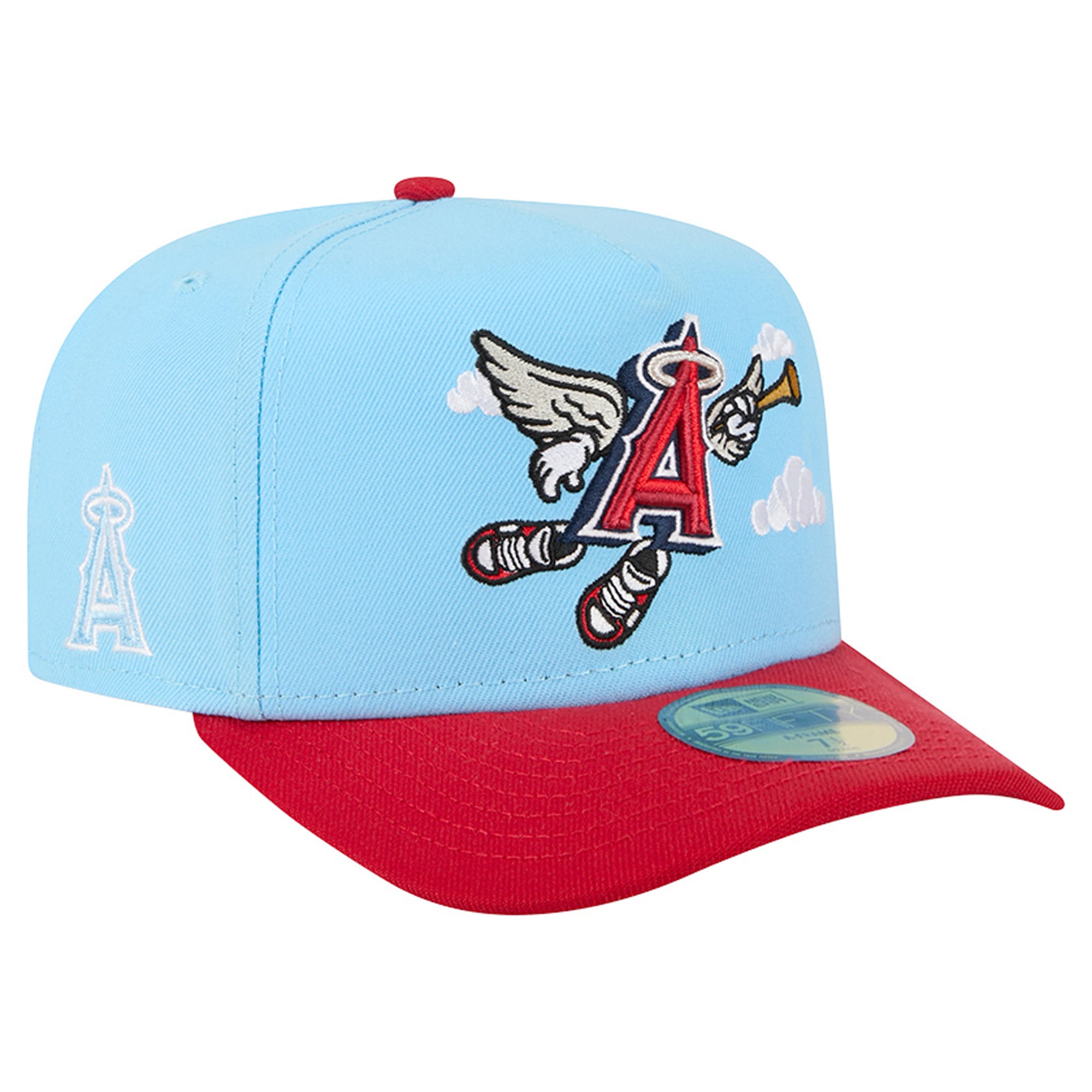Casquette ajustée New Era 59FIFTY pour homme, bleu clair/rouge, motif Los Angeles Angels.