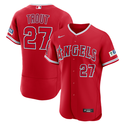Mike Trout Los Angeles Angels Nike Alternate Authentic Sponsor Patch Jersey - Red