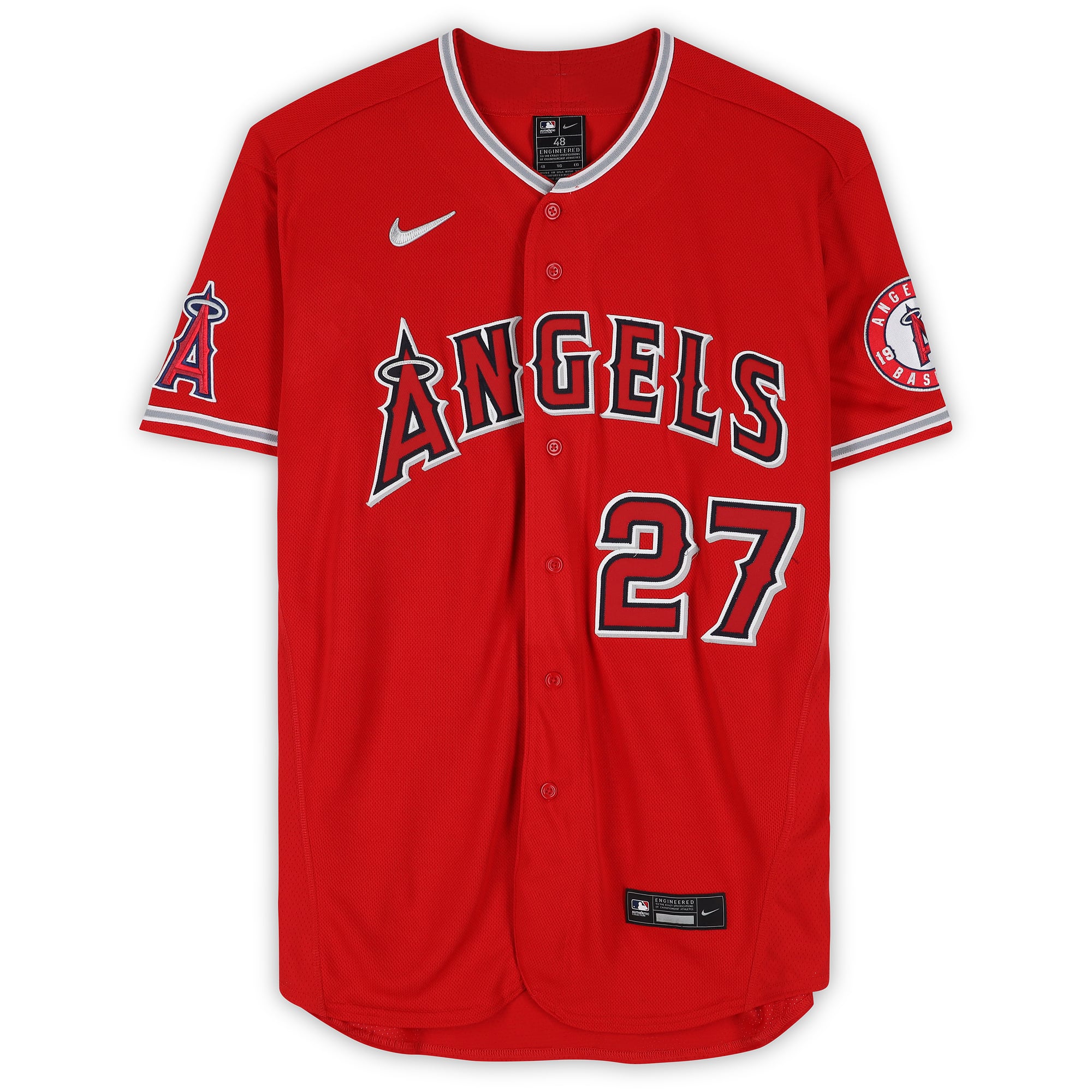 Maillot authentique Nike rouge autographié par Mike Trout des Angels de Los Angeles avec inscription « 14 16 19 AL MVP »