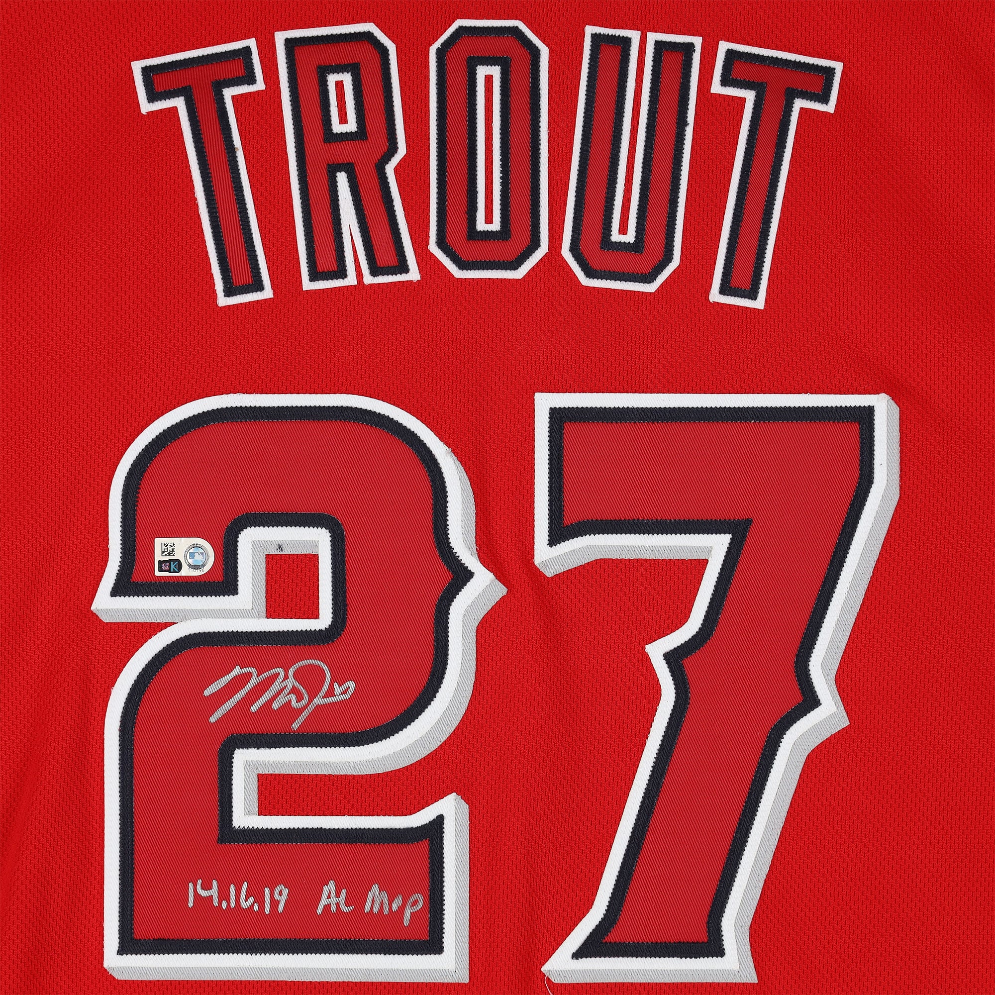 Maillot authentique Nike rouge autographié par Mike Trout des Angels de Los Angeles avec inscription « 14 16 19 AL MVP »