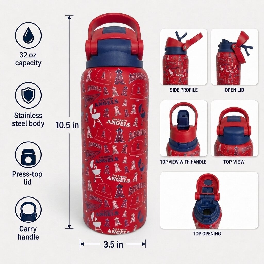 Pegasus Los Angeles Angels 32oz. Game Day Pennant Stainless Steel ProPress Water Bottle