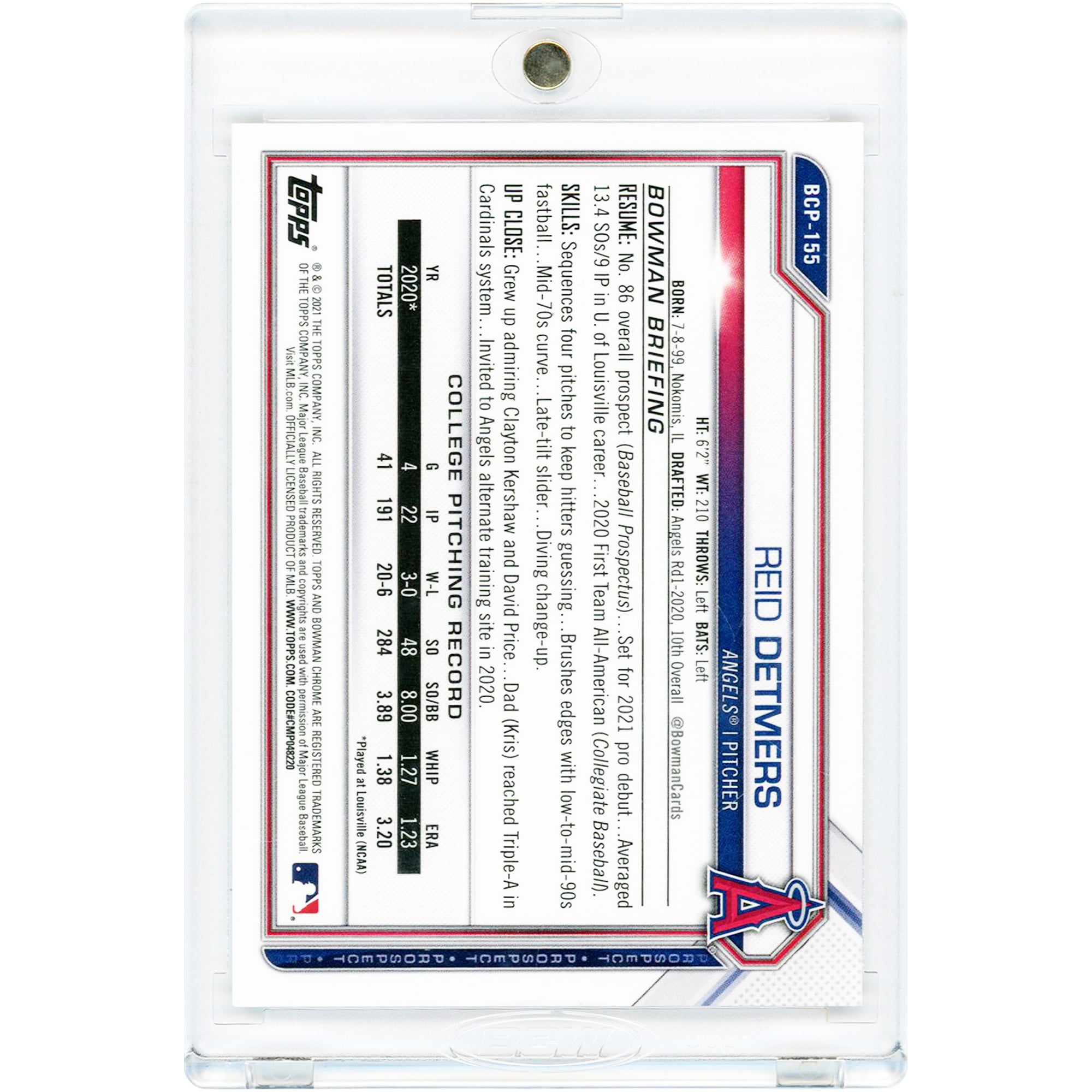 Reid Detmers Los Angeles Angels 2021 Bowman Chrome Mega Box Mojo Refractor #BCP-155 Card