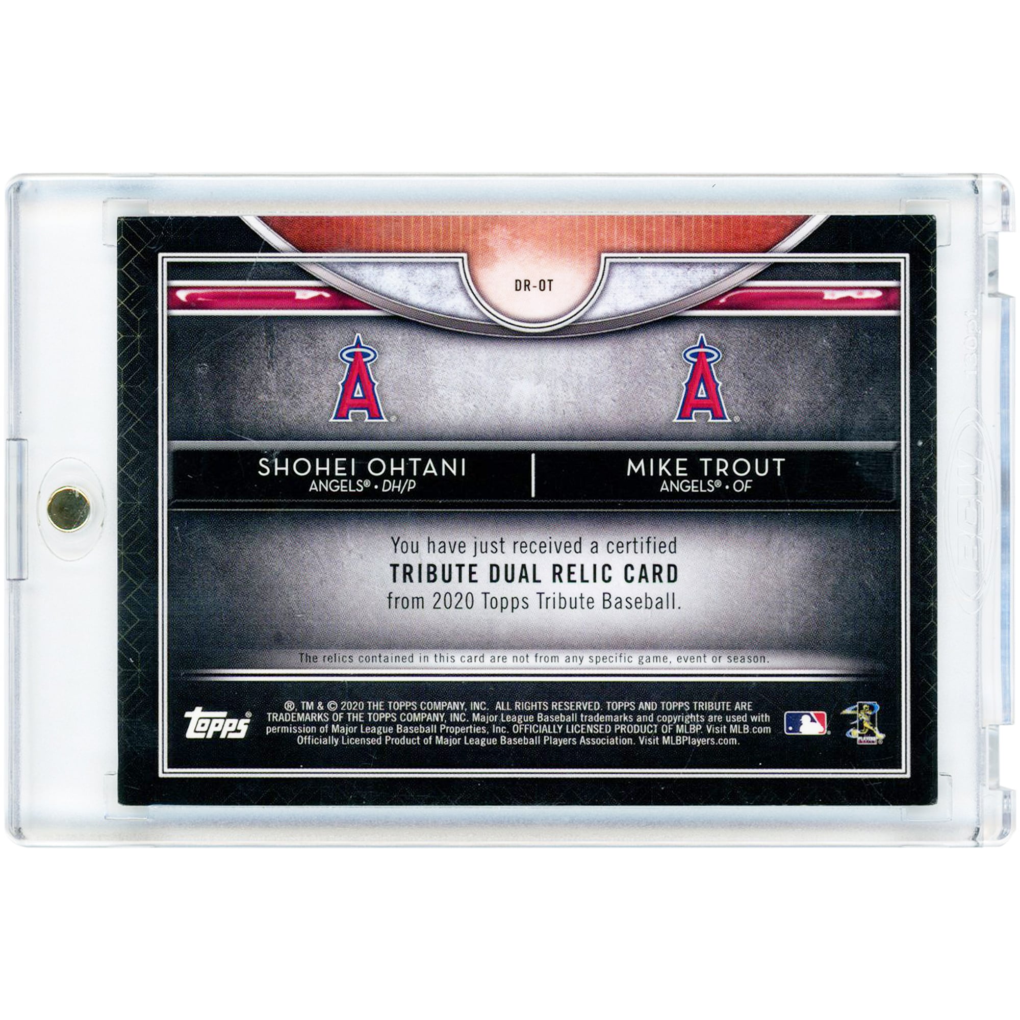 Carte Shohei Ohtani & Mike Trout Los Angeles Angels 2020 Topps Tribute Dual Dual-Color Game Used Jersey Relics #DR-OT #67/99