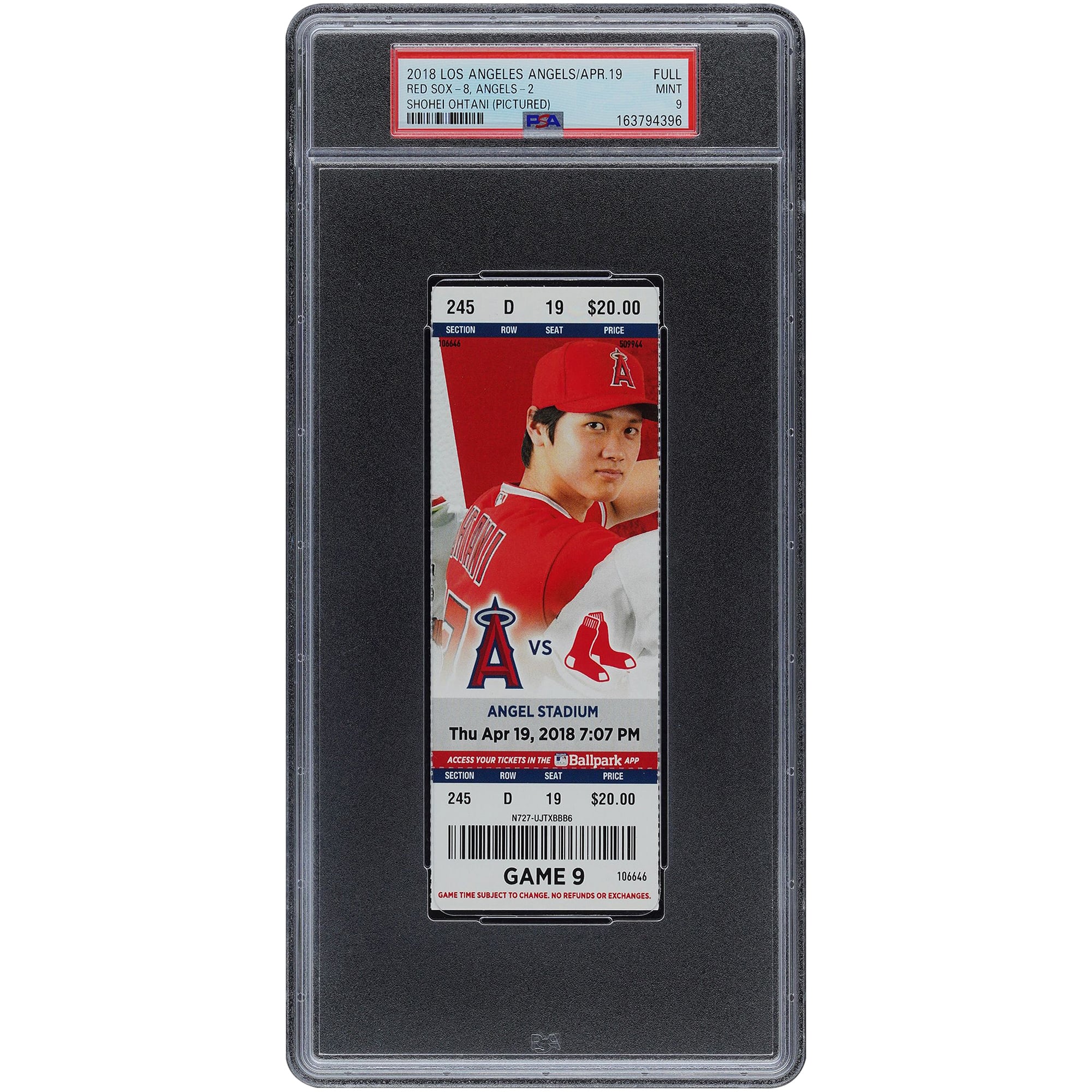 Shohei Ohtani Los Angeles Angels April 19, 2018 PSA Authenticated 9 Ticket