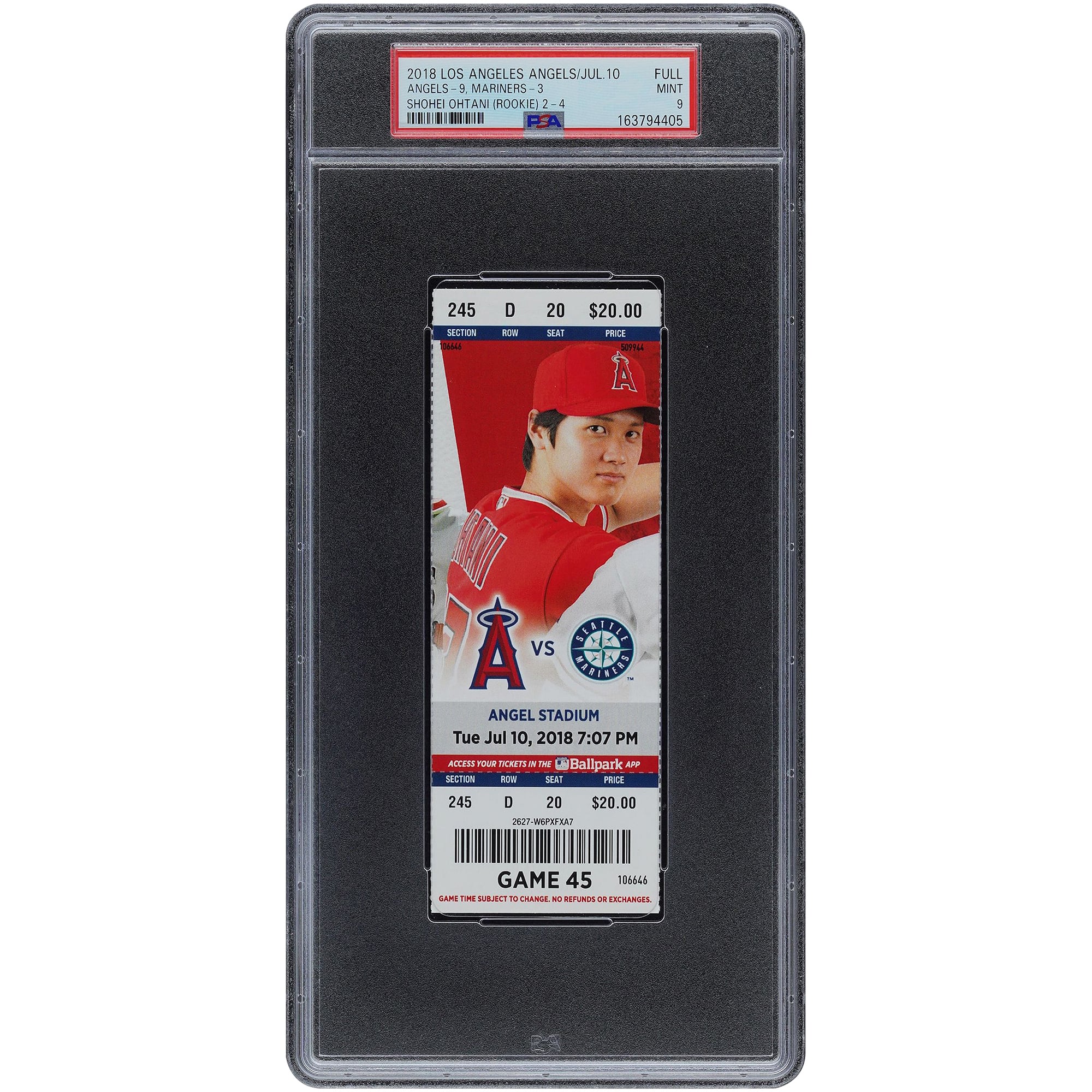Shohei Ohtani Los Angeles Angels July 10, 2018 PSA Authenticated 9 Ticket