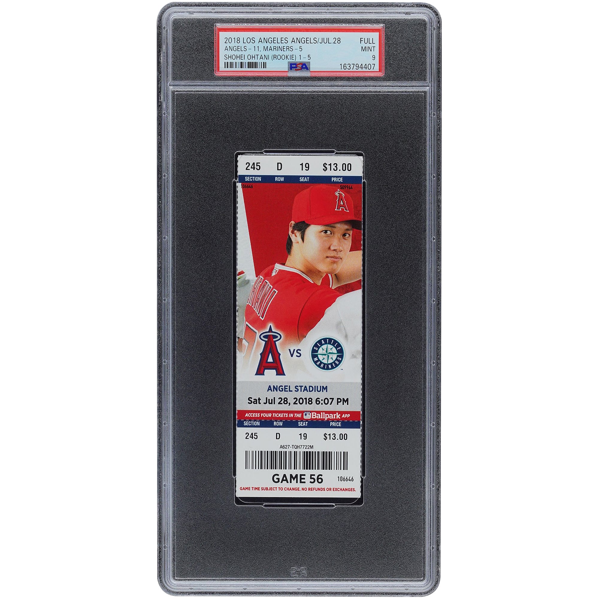 Shohei Ohtani Los Angeles Angels July 28, 2018 PSA Authenticated 9 Ticket