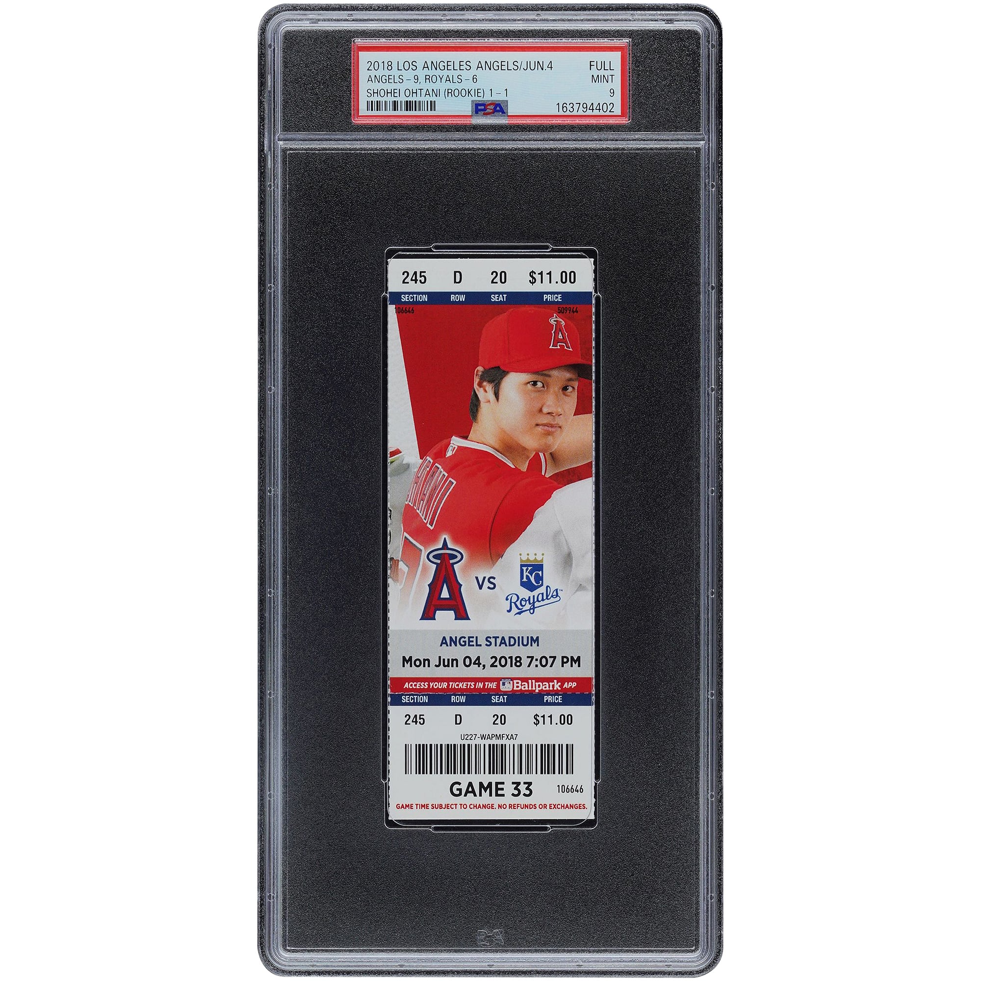 Shohei Ohtani Los Angeles Angels June 4, 2018 PSA Authenticated 9 Ticket