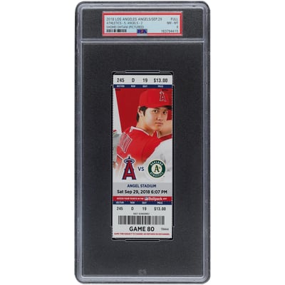 Shohei Ohtani Los Angeles Angels Fanatics Authentic September 29, 2018 PSA Authenticated 8 Ticket