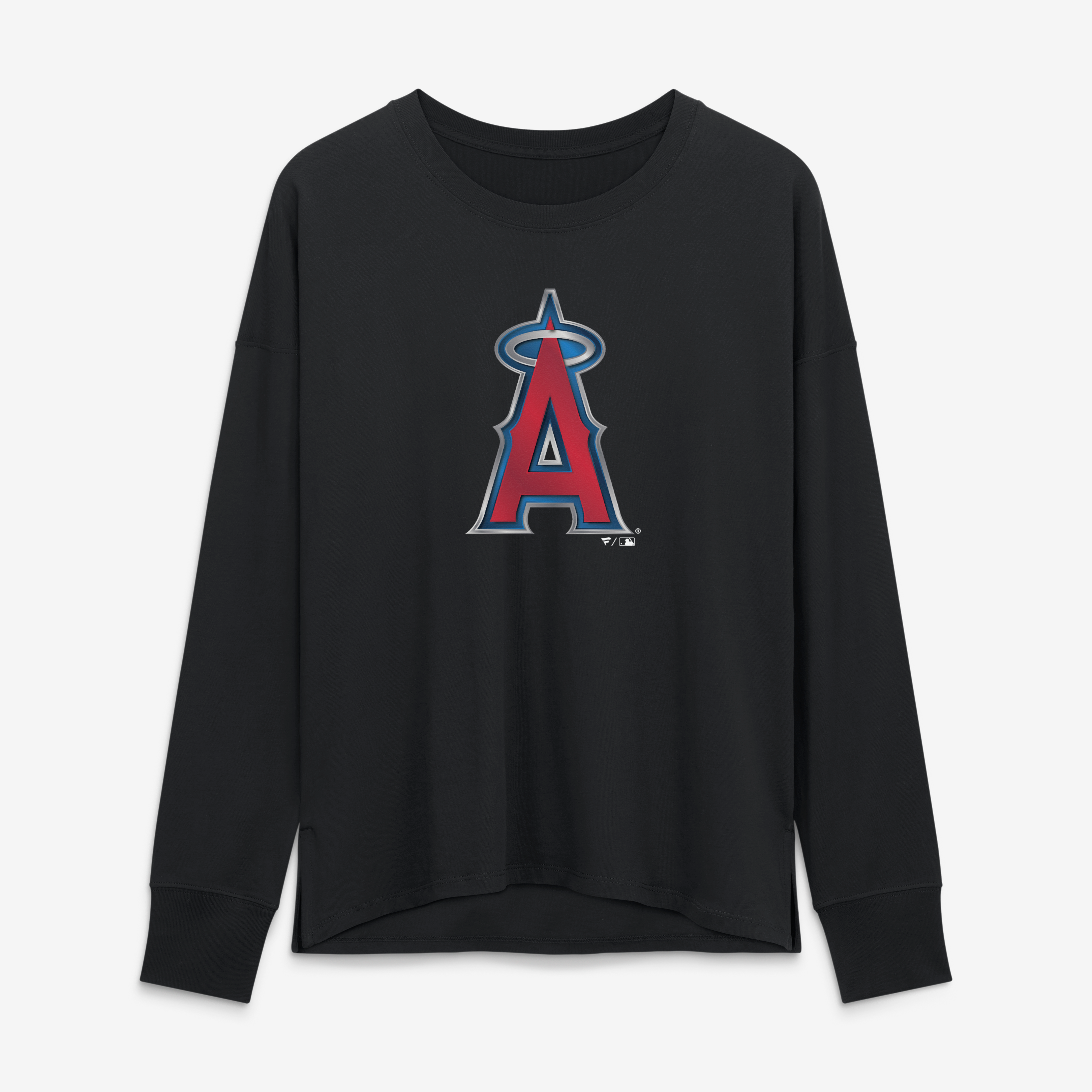 T-shirt à manches longues noir pour femme avec mascotte métallique des Los Angeles Angels