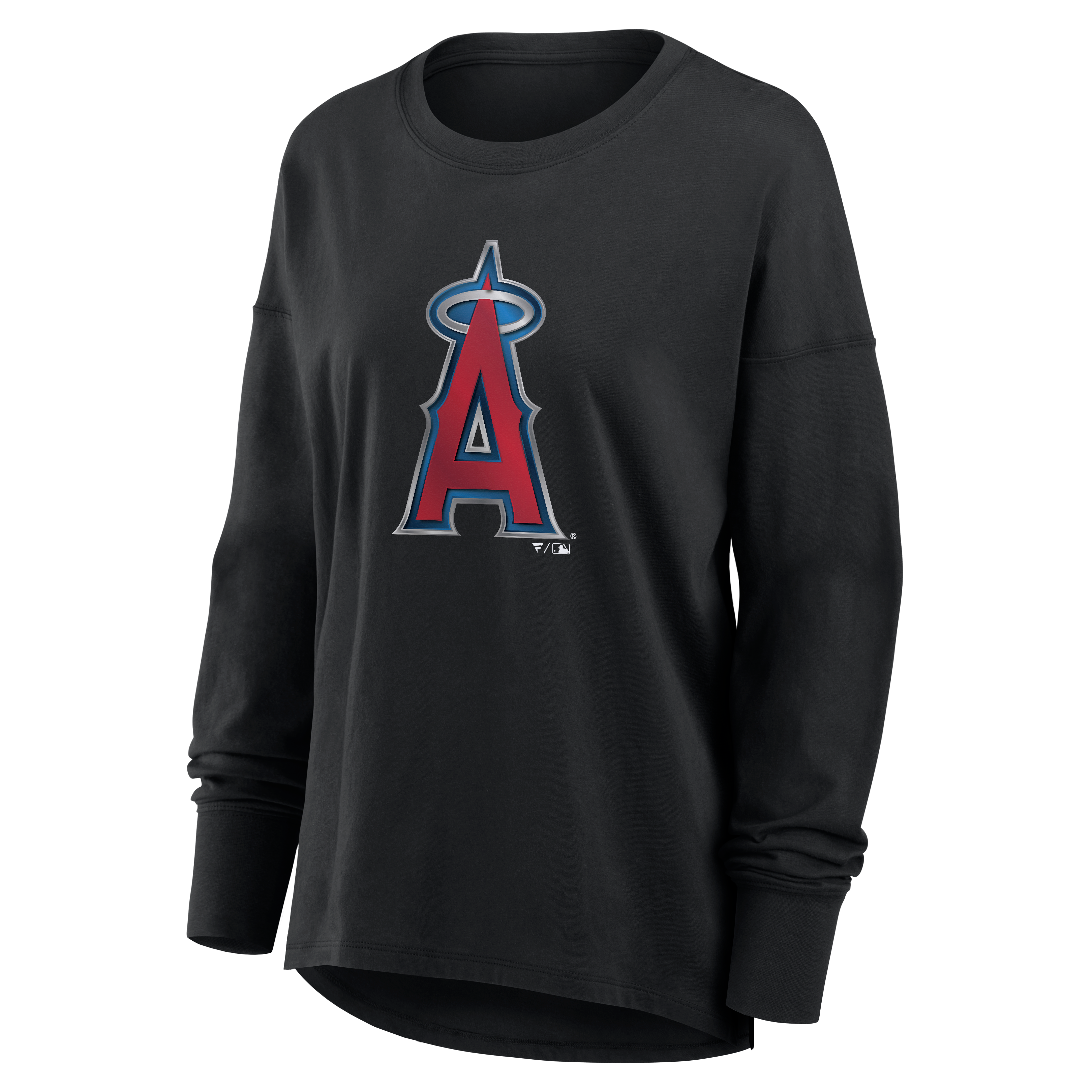 T-shirt à manches longues noir pour femme avec mascotte métallique des Los Angeles Angels
