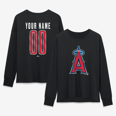 Los Angeles Angels Women's Metallic Mascot Personalized Name & Number Long Sleeve T-Shirt - Black