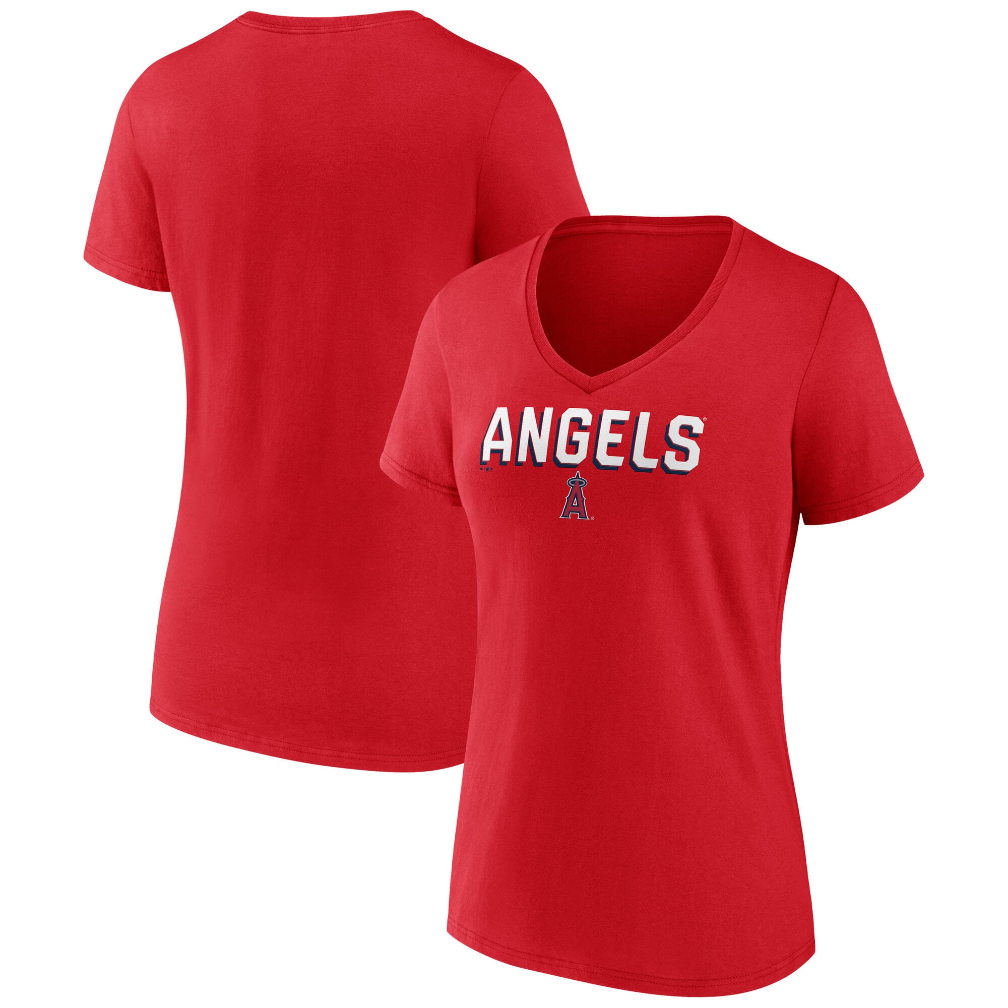 Women's Fanatics Red Los Angeles Angels Primary Play V-Neck T-Shirt
