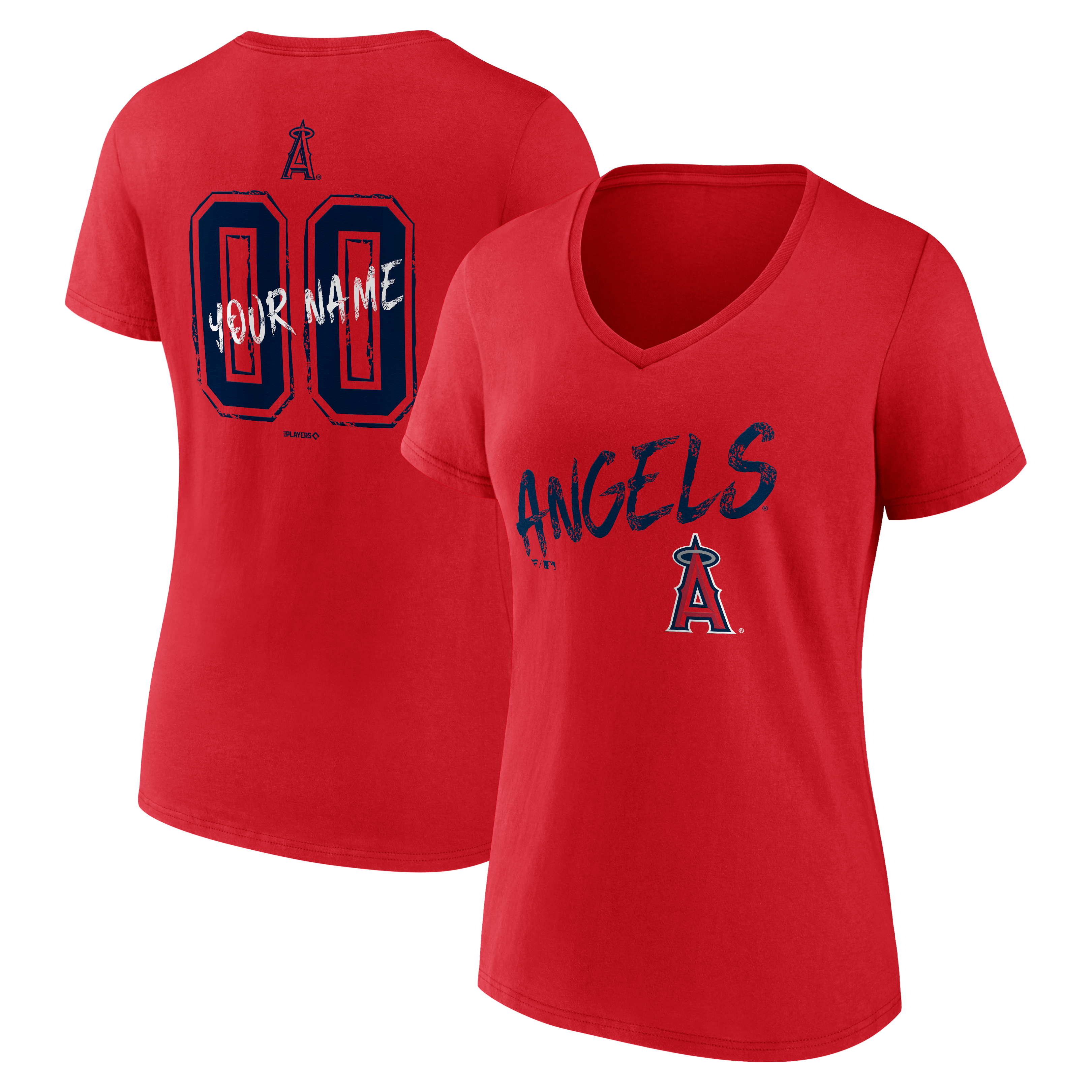 T-shirt à col en V personnalisé avec nom et numéro Los Angeles Angels pour femme, rouge