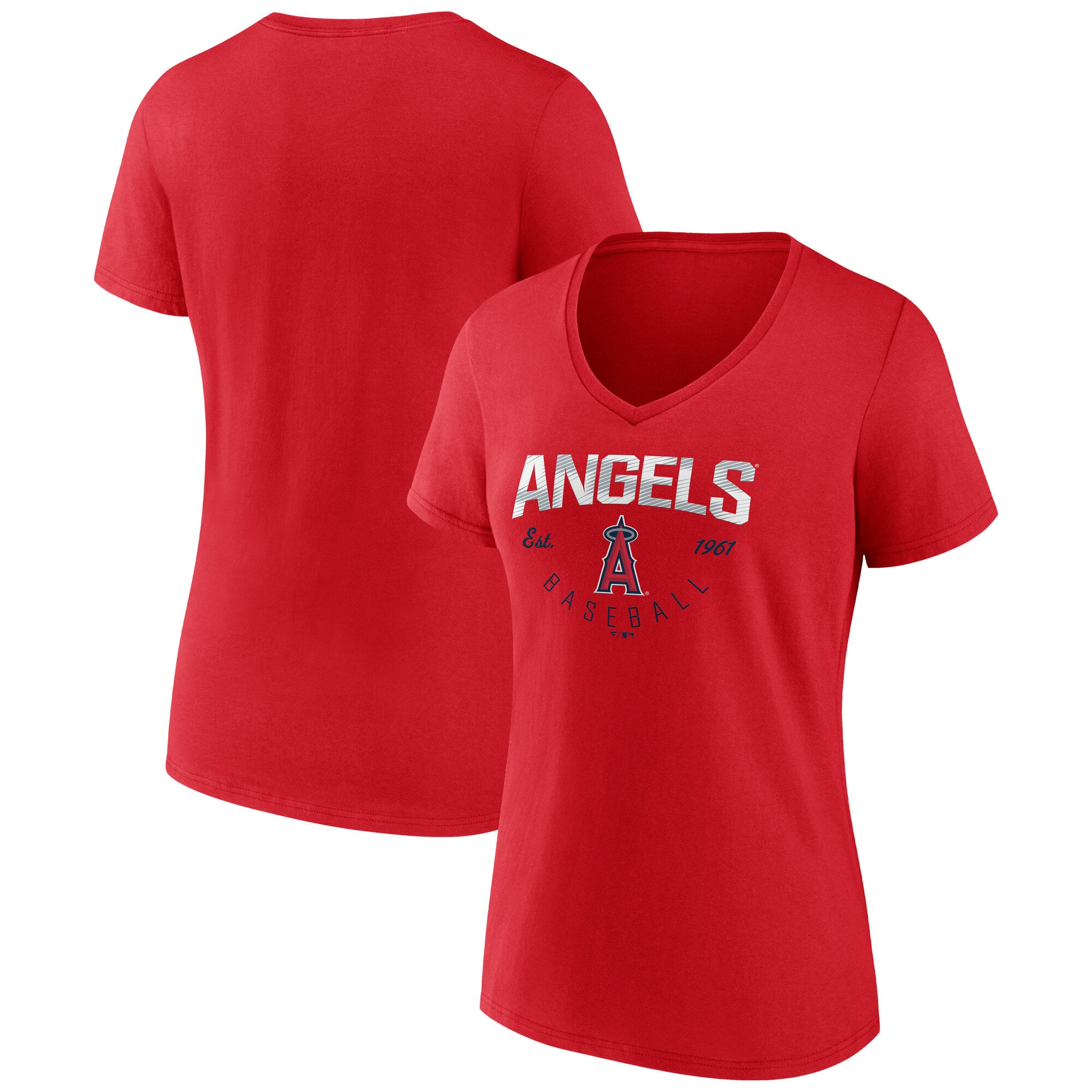 T-shirt rouge à col en V pour femmes Los Angeles Angels « Live For It »