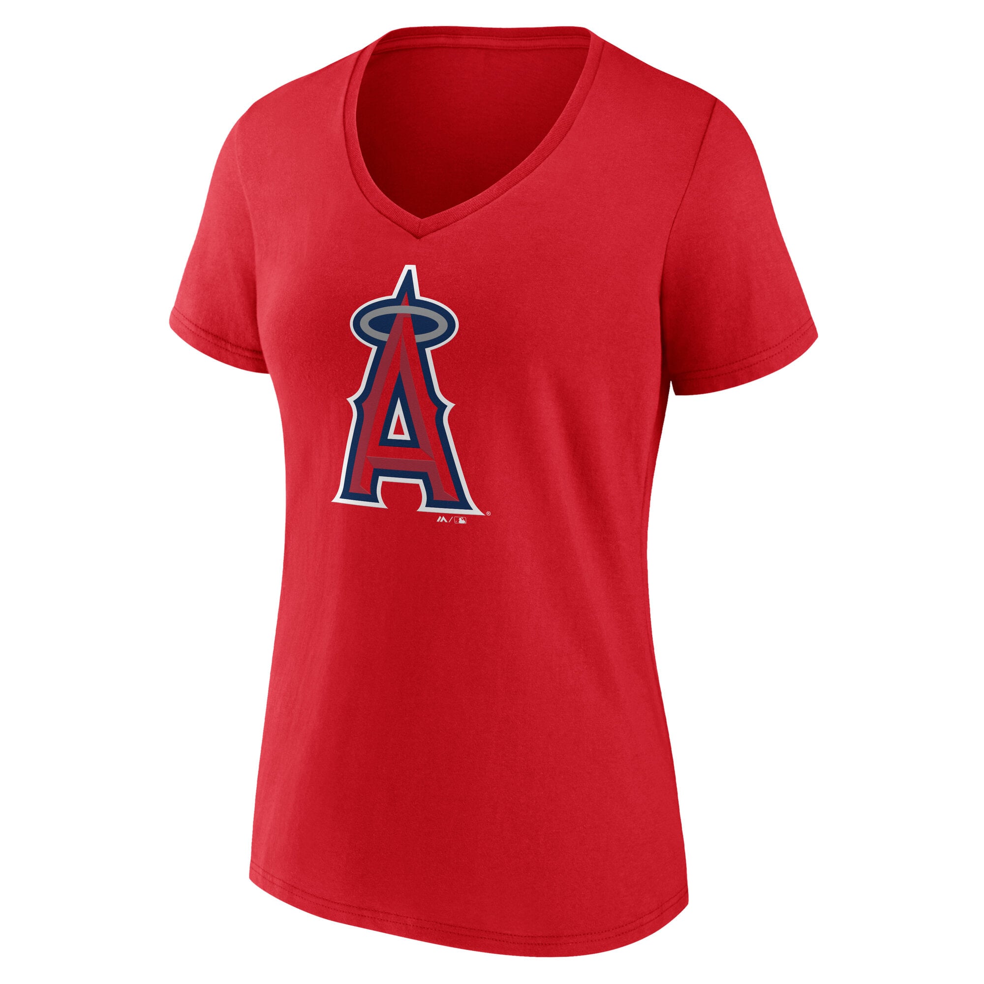 T-shirt rouge à col en V pour femme avec logo officiel des Los Angeles Angels