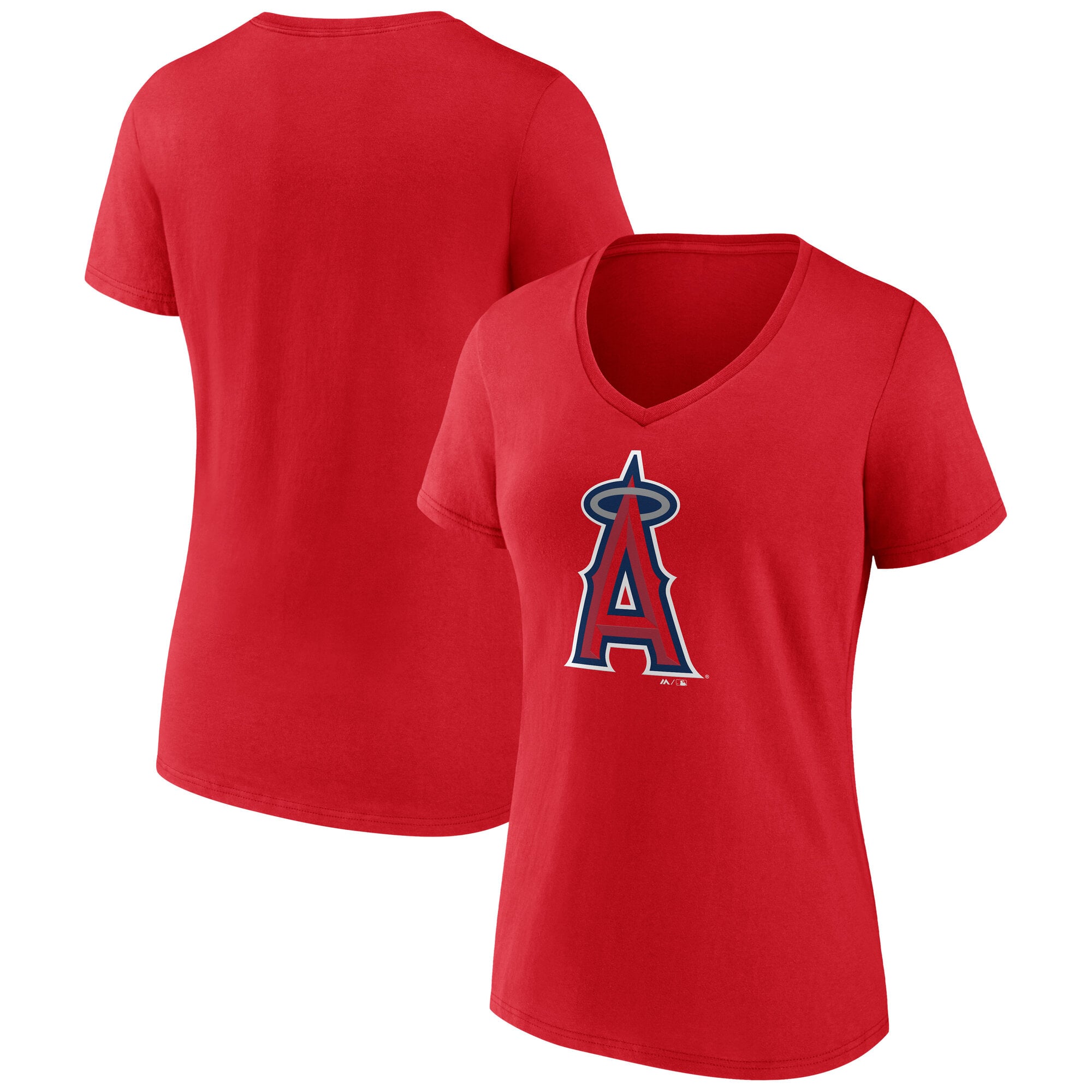 T-shirt rouge à col en V pour femme avec logo officiel des Los Angeles Angels
