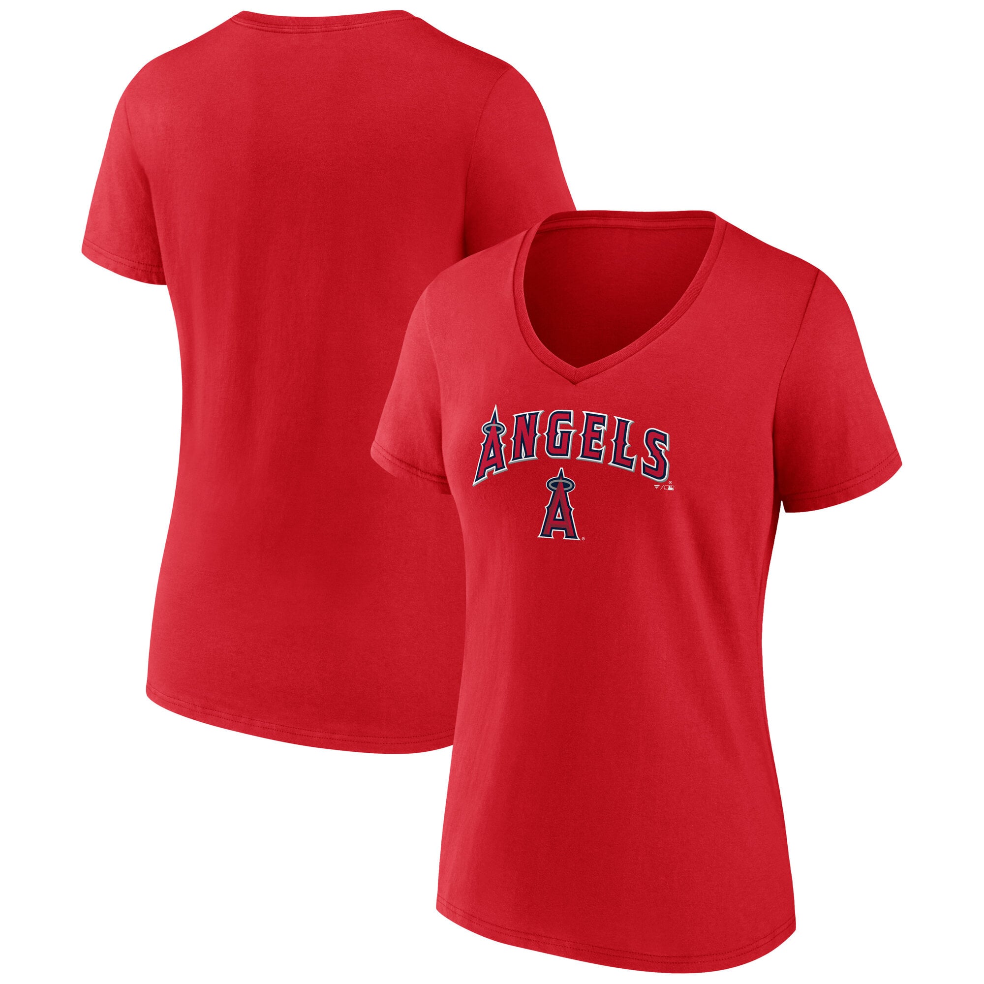 T-shirt à col en V rouge pour femme Los Angeles Angels Team Lockup