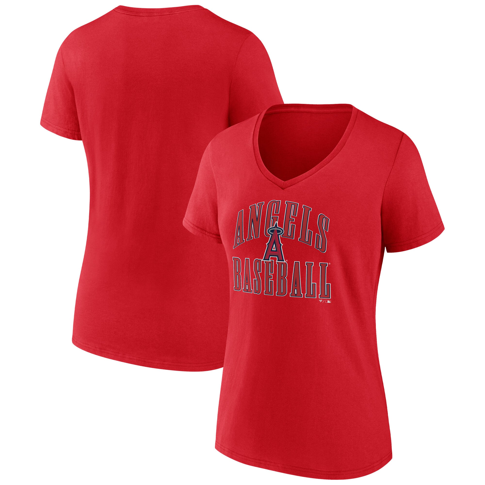 T-shirt rouge à col en V pour femmes Los Angeles Angels Victory Script