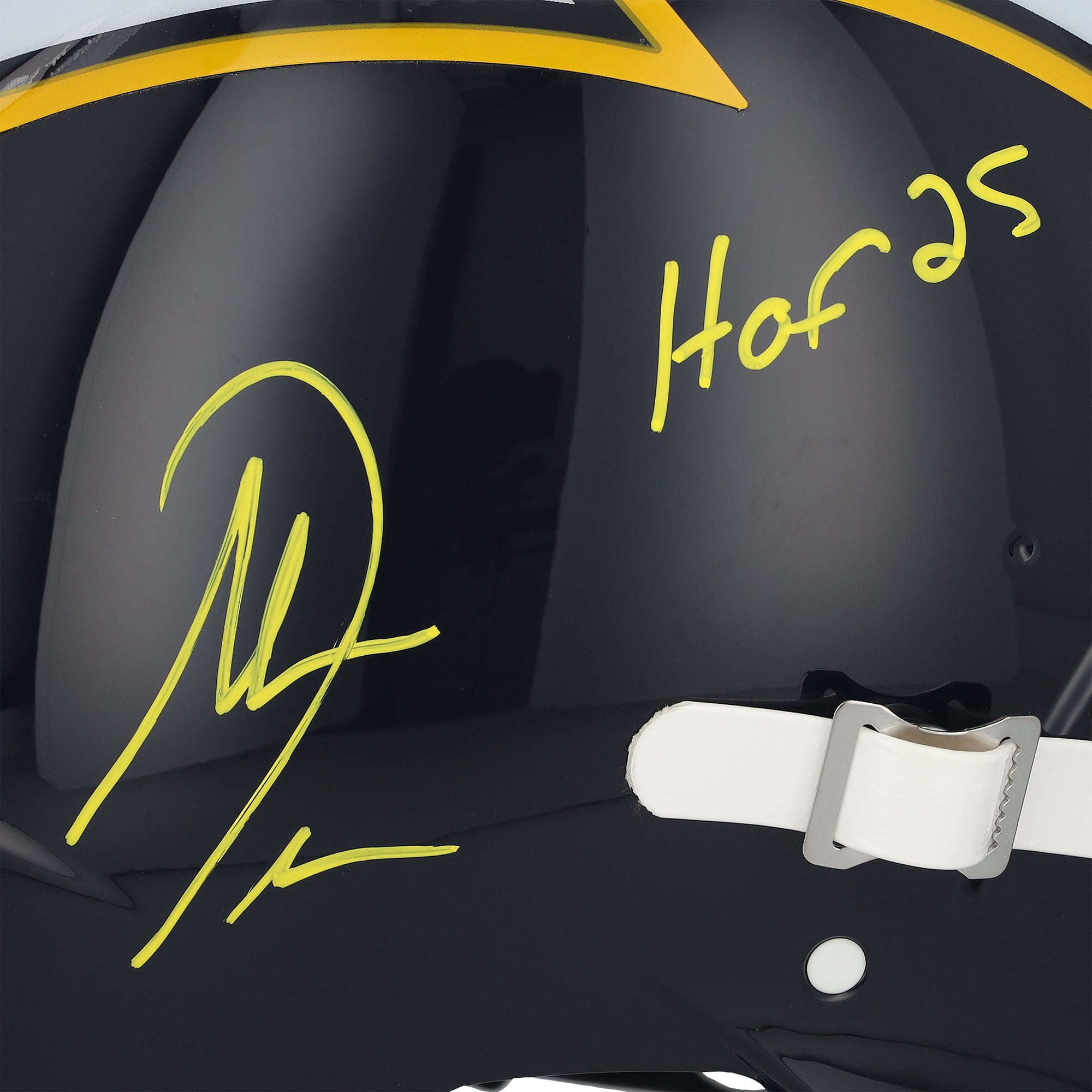 Casque Riddell Alternate Speed ​​Authentic 2025 autographié par Antonio Gates des Los Angeles Chargers, avec inscription « HOF 25 ».