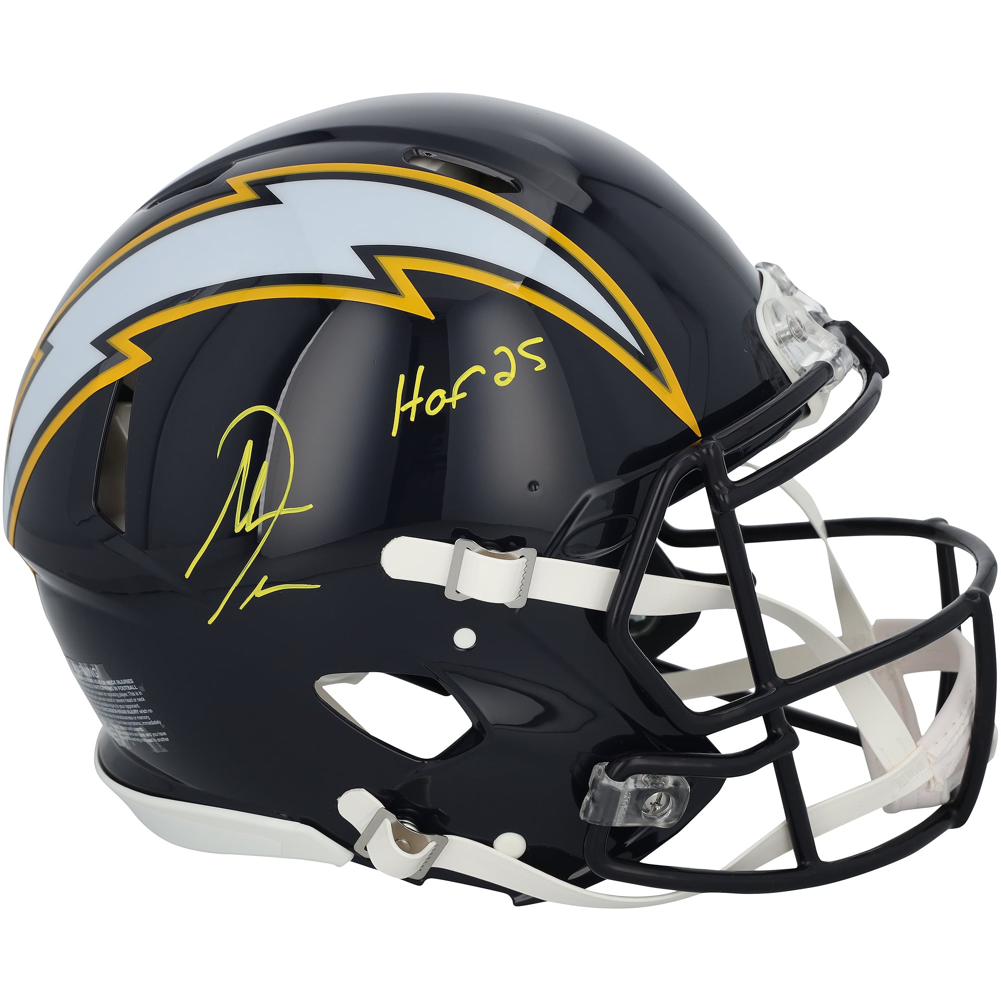Casque Riddell Alternate Speed ​​Authentic 2025 autographié par Antonio Gates des Los Angeles Chargers, avec inscription « HOF 25 ».