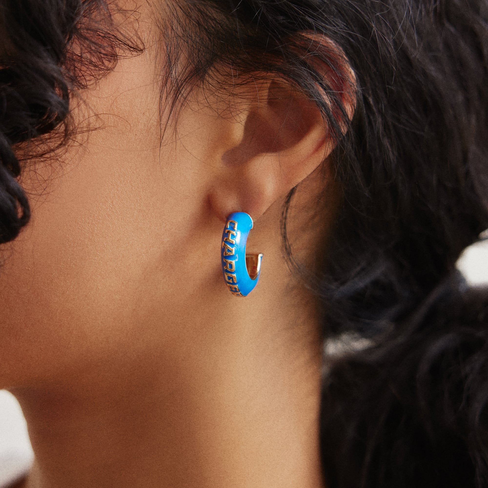 BaubleBar Los Angeles Chargers Puffy Enamel Hoop Earrings