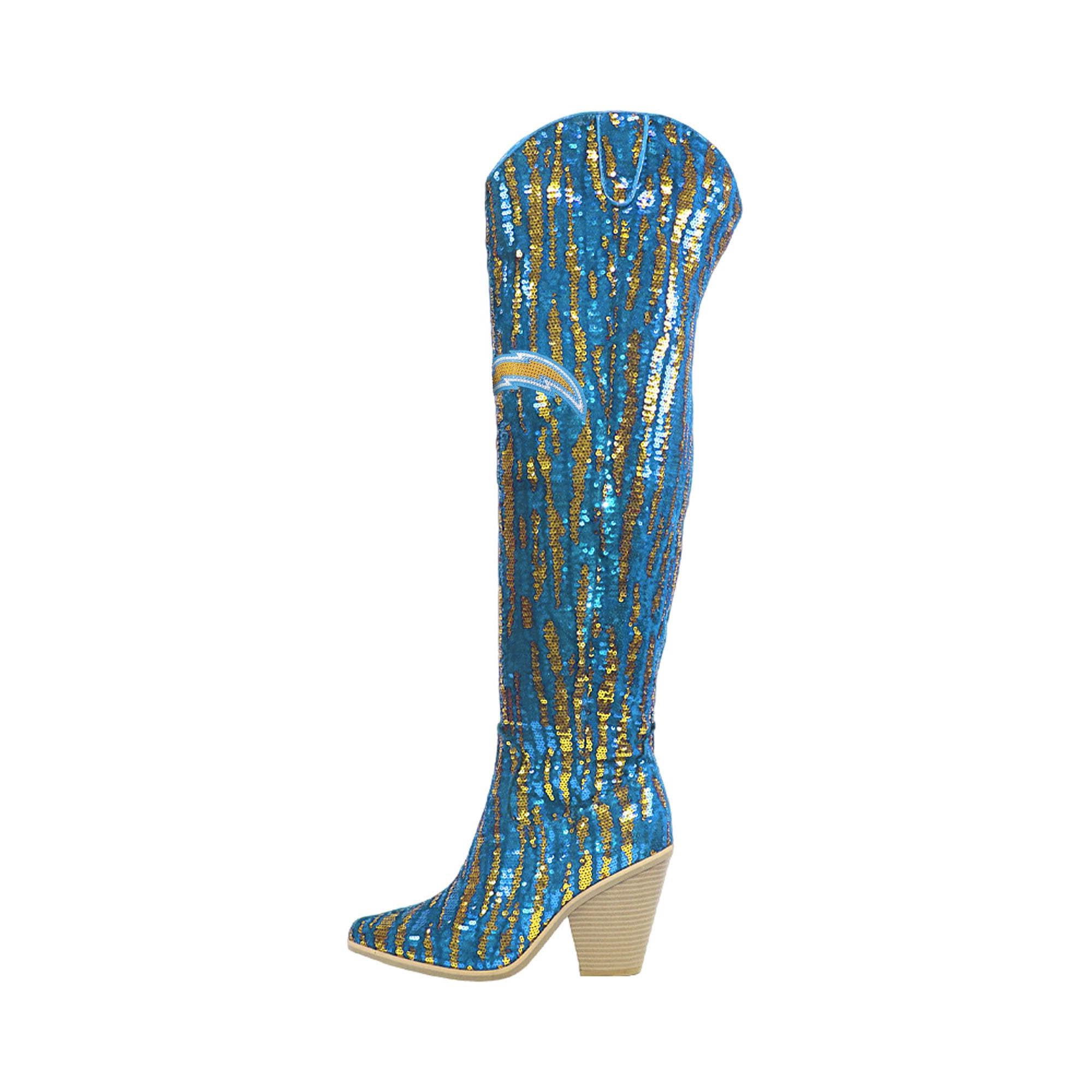 Cuce Los Angeles Chargers Over-the-Knee Two-Tone Sequin Boots