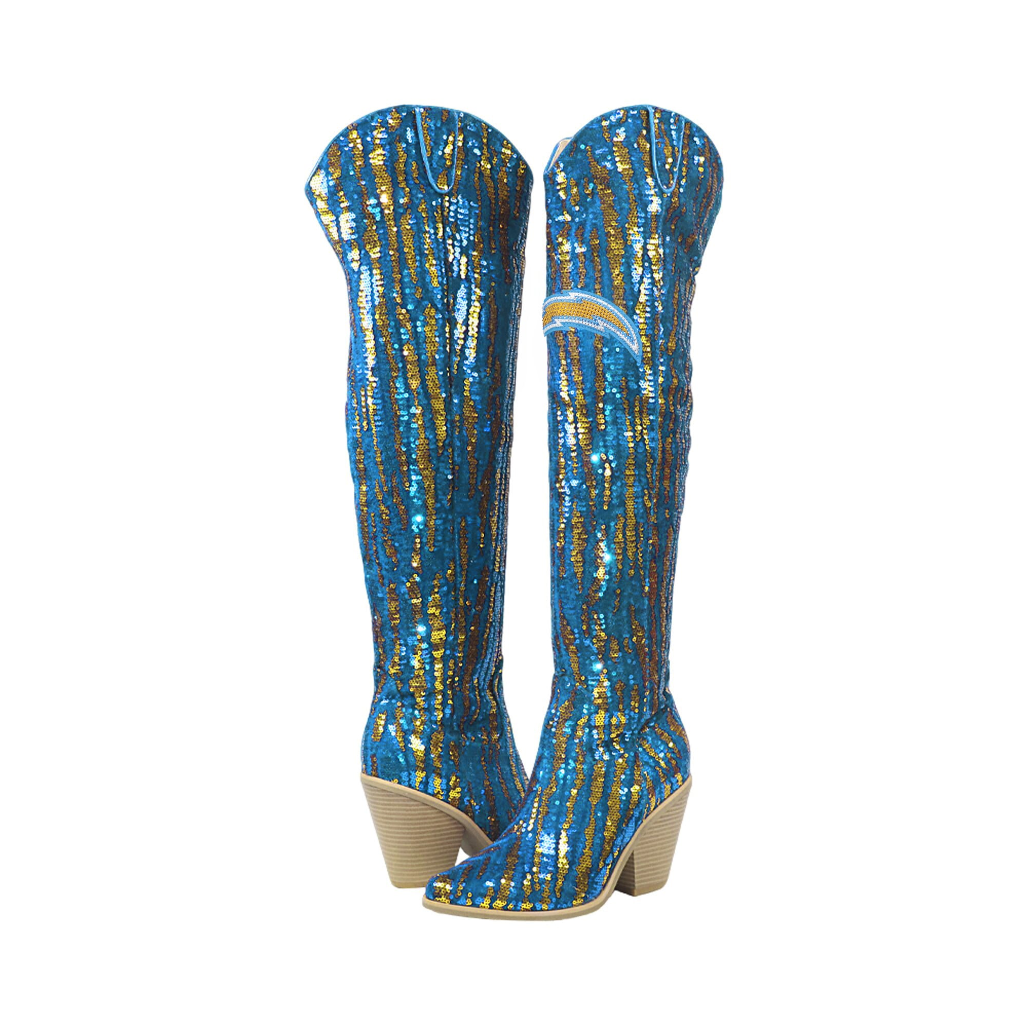 Cuce Los Angeles Chargers Over-the-Knee Two-Tone Sequin Boots
