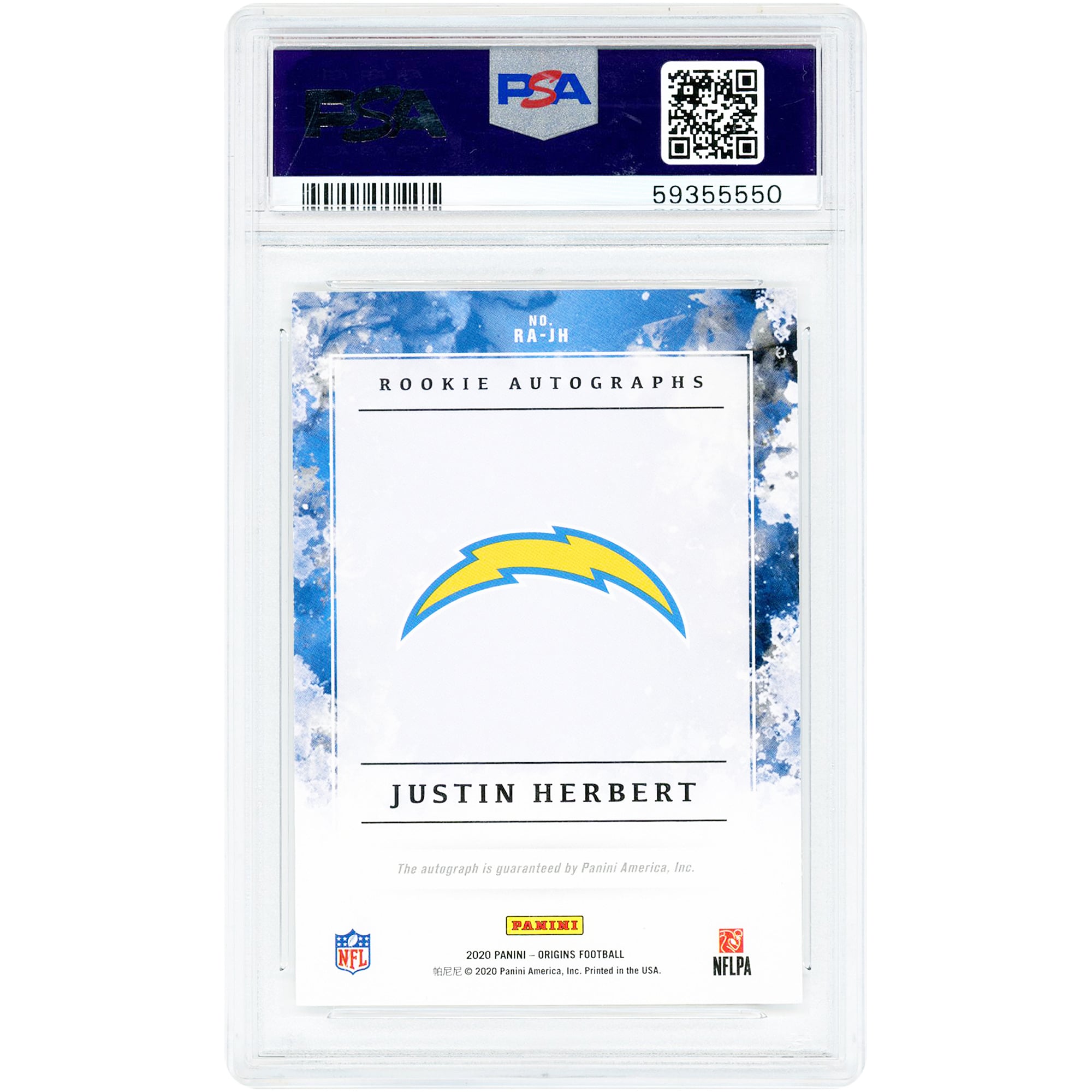 Justin Herbert Los Angeles Chargers Autographed 2020 Panini Origins Red #RA-JH #40/99 PSA Authenticated 10/10 Rookie Card
