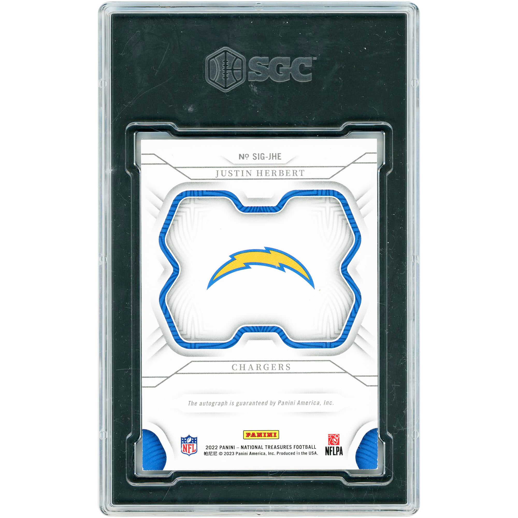 Justin Herbert Los Angeles Chargers Autographed 2022 Panini National Treasures Gold Signatures #SIG-JHE #39/49 SGC Authenticated 8.5/10 Card