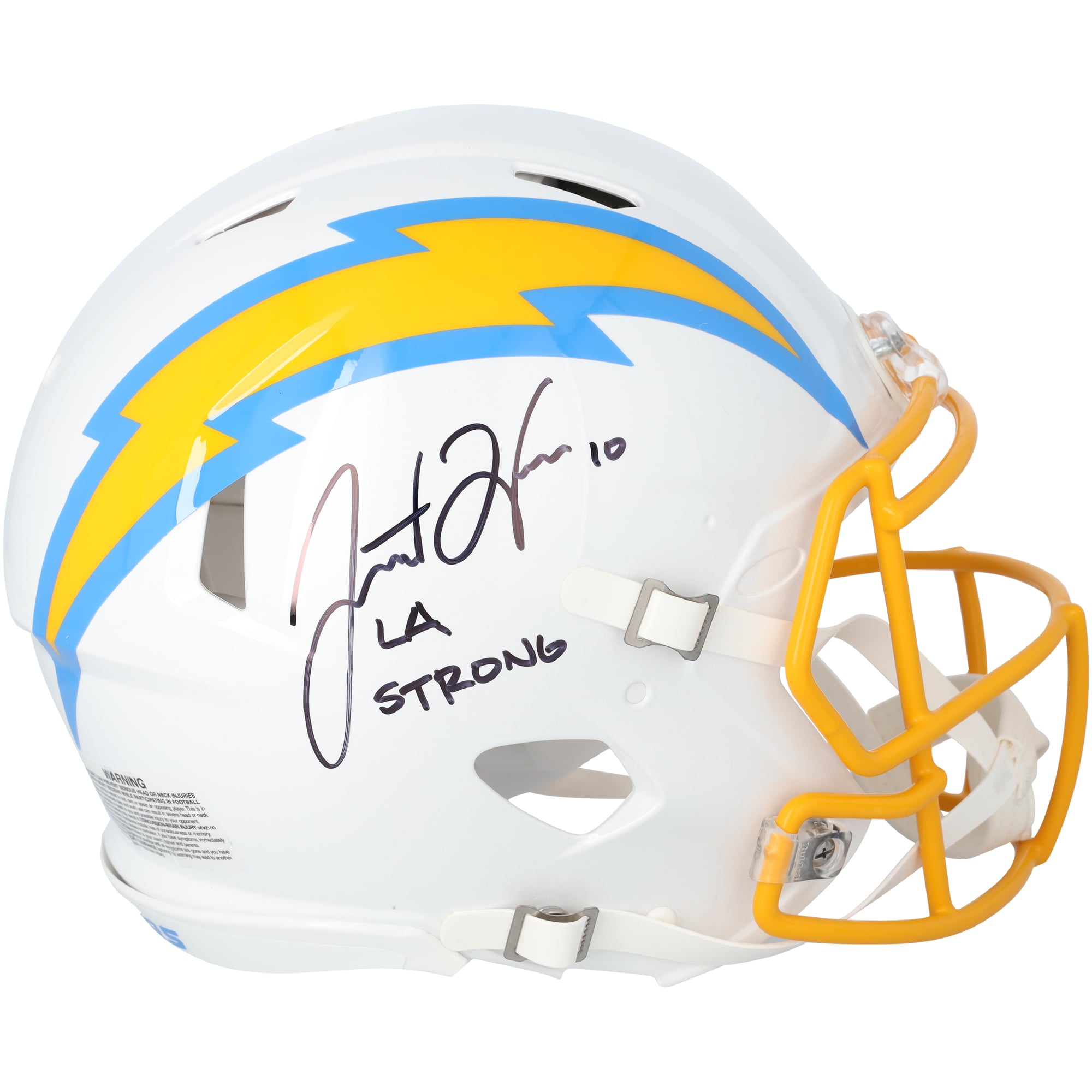 Casque Riddell Speed ​​authentique autographié par Justin Herbert des Los Angeles Chargers avec inscription « LA Strong »