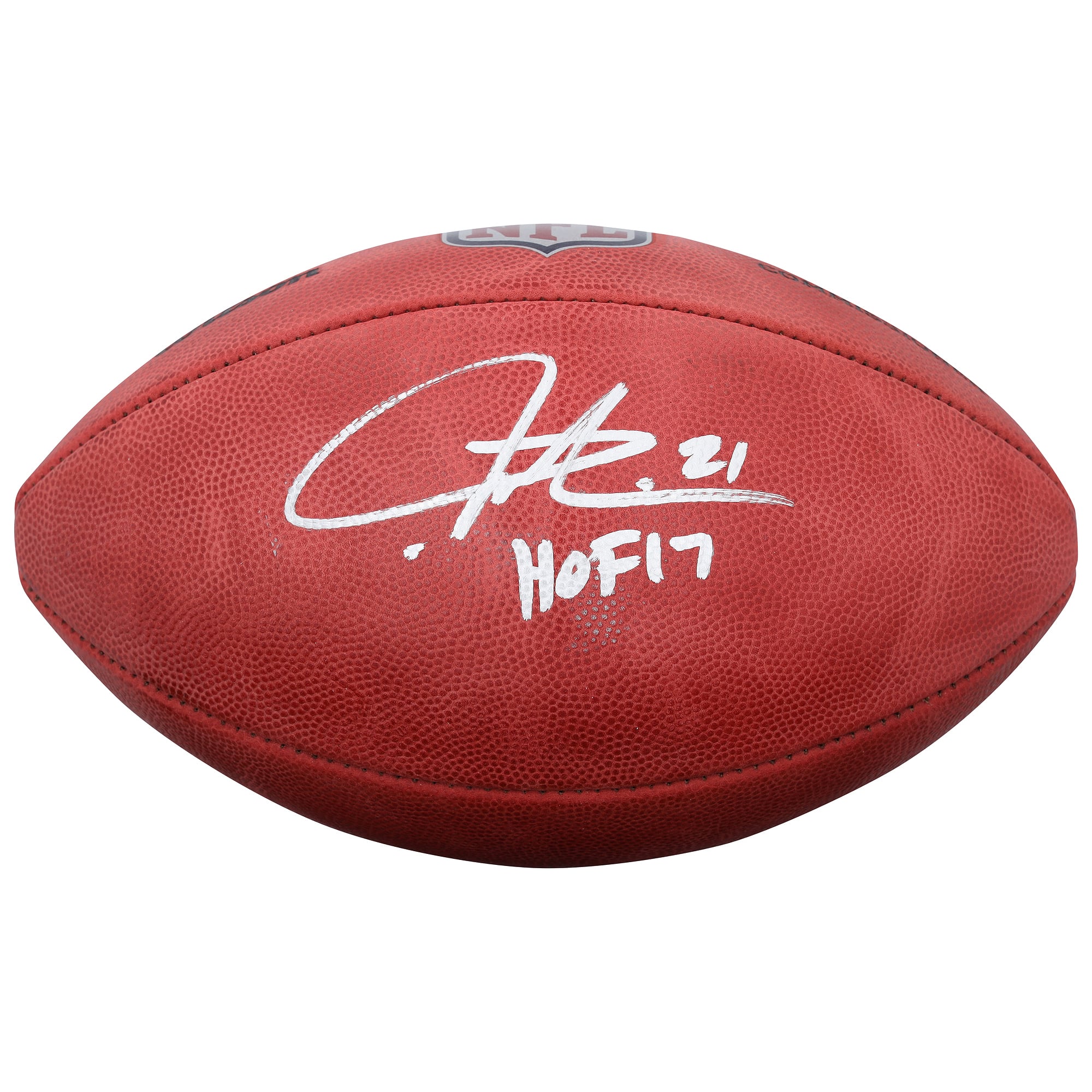 Ballon de football Wilson Duke en couleur, autographié par LaDainian Tomlinson (Los Angeles Chargers), avec inscription « HOF 17 ».