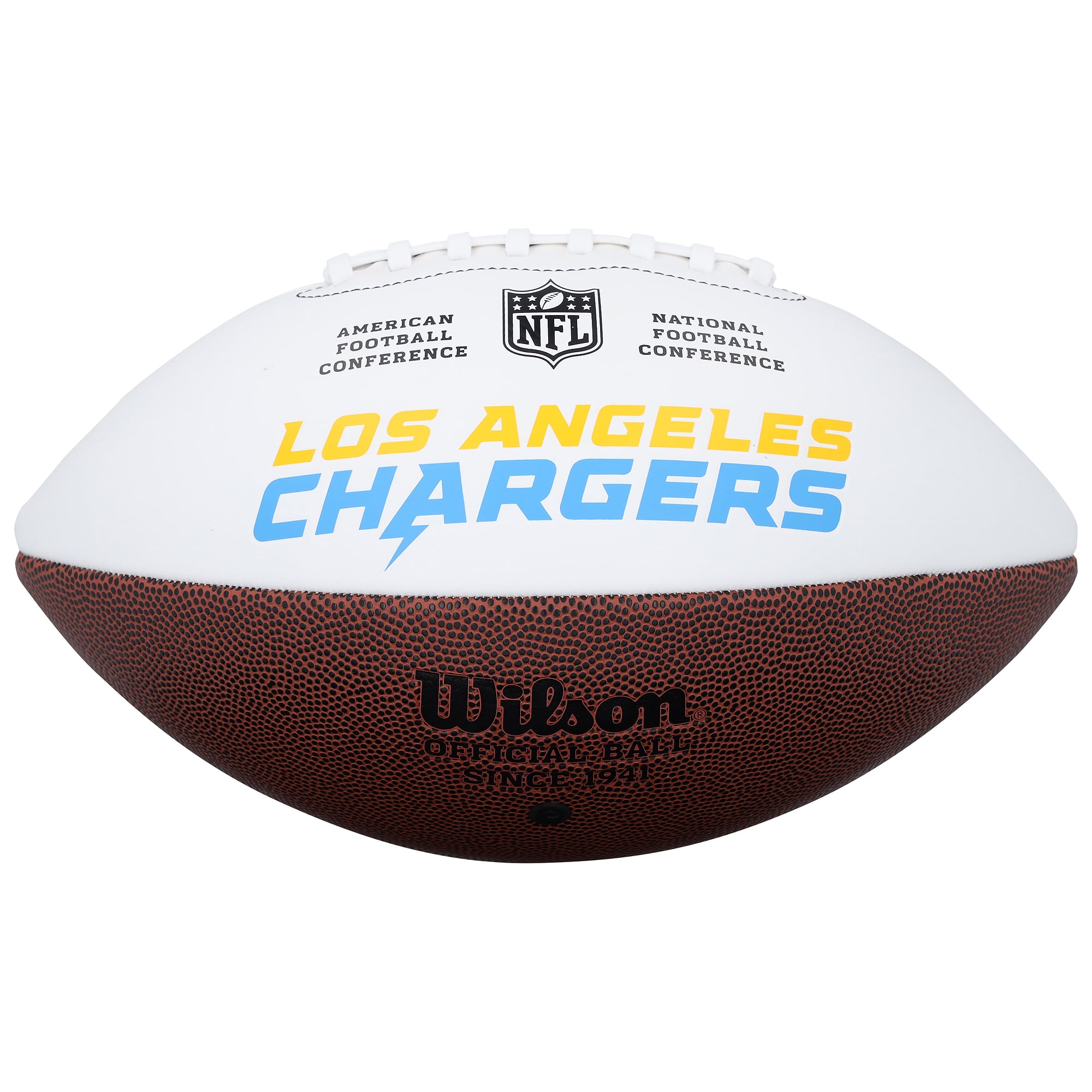 Ballon de football Wilson White Panel autographié par LaDainian Tomlinson des Chargers de Los Angeles avec inscription « HOF 17 »
