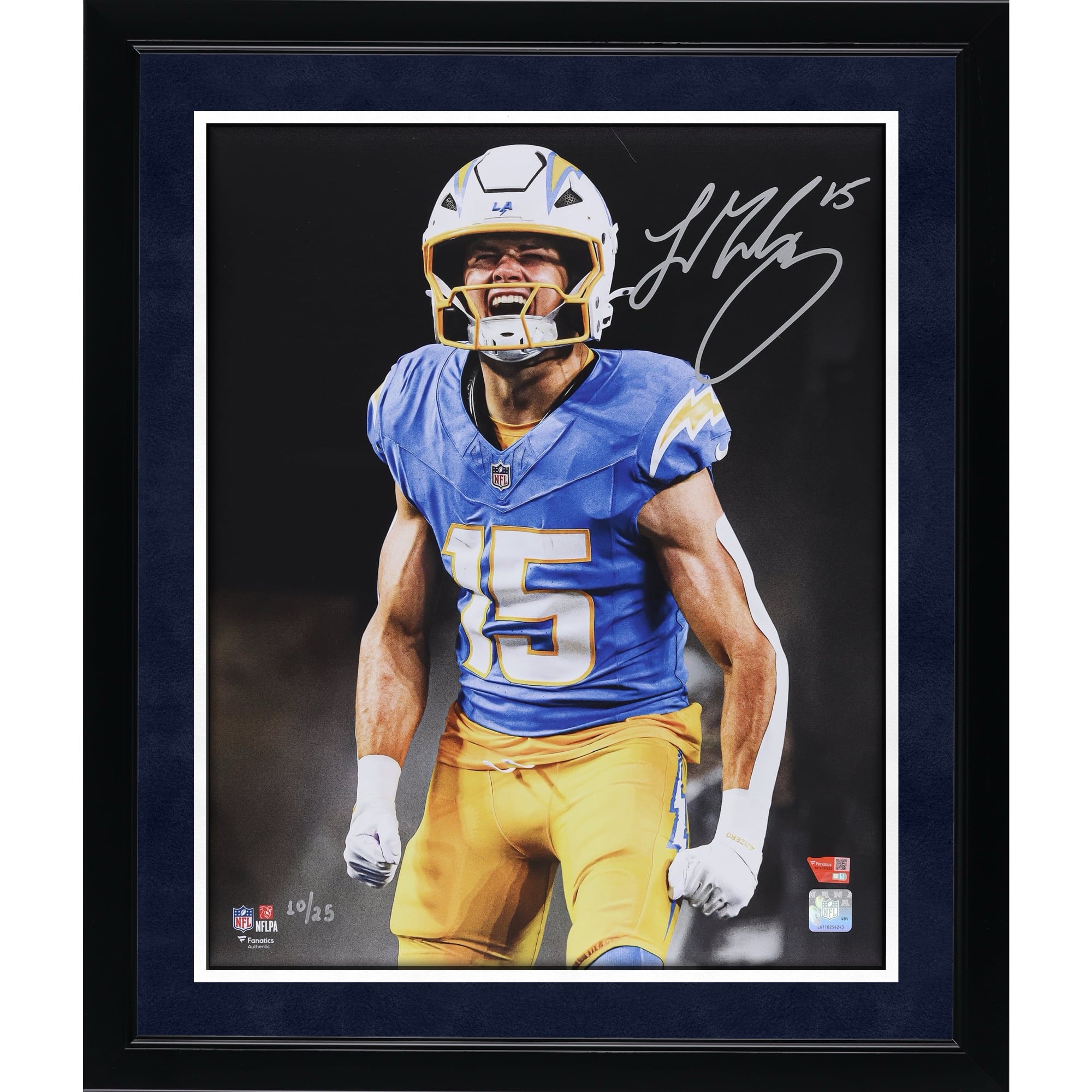 Photo dédicacée de Ladd McConkey (Los Angeles Chargers) - 40,6 x 50,8 cm (édition limitée à 25 exemplaires)