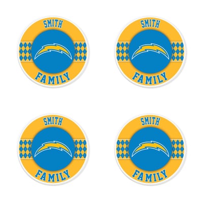 Los Angeles Chargers 4" Personalized Circular Coasters 4-Pack Set