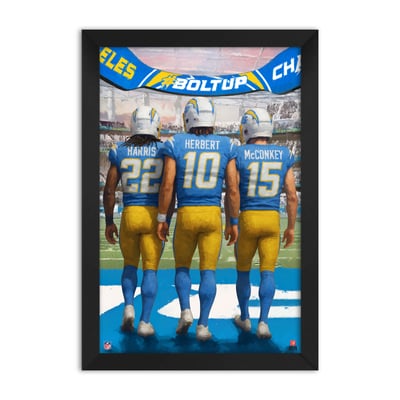 Los Angeles Chargers Justin Herbert, Najee Harris & Ladd McConkey 27" x 39" Three-Player Framed Print