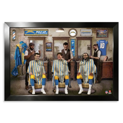 Los Angeles Chargers Ladd McConkey, Justin Herbert & Najee Harris 27" x 39" Barbershop Framed Print