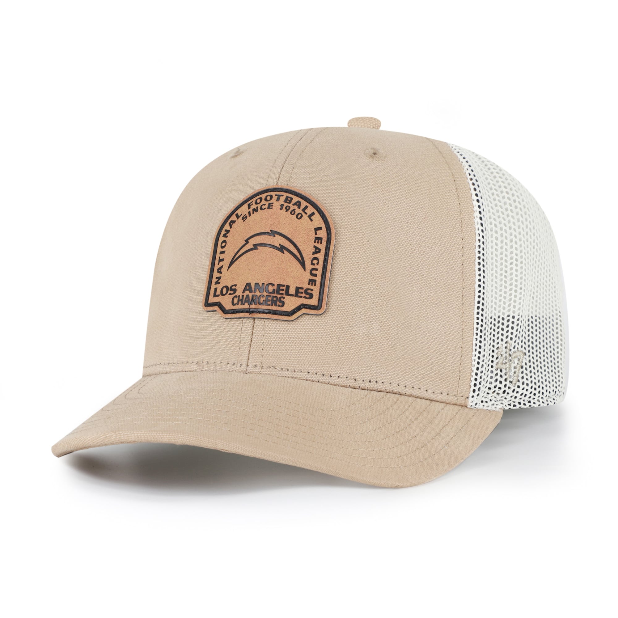 Casquette trucker ajustable en cuir kaki Los Angeles Chargers « 47 » pour homme