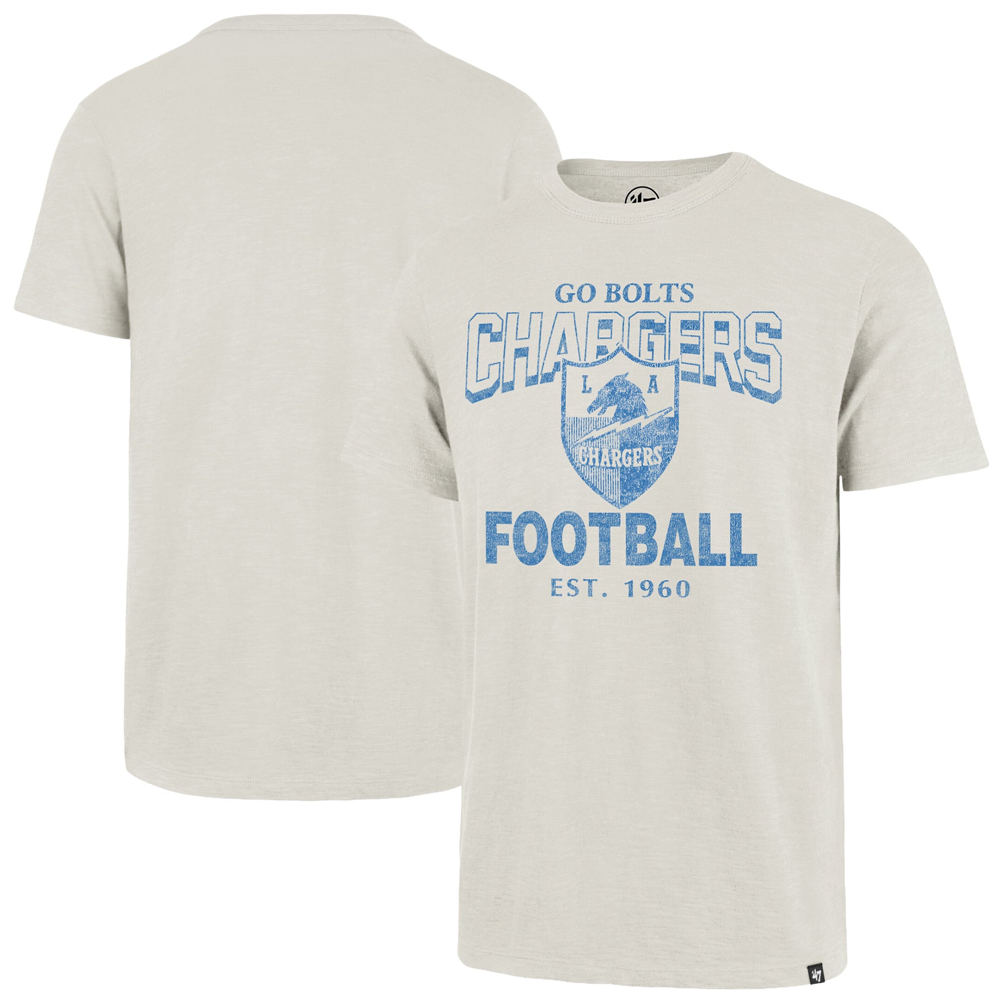 Men's '47 Natural Los Angeles Chargers Head On Scrum Slub T-Shirt