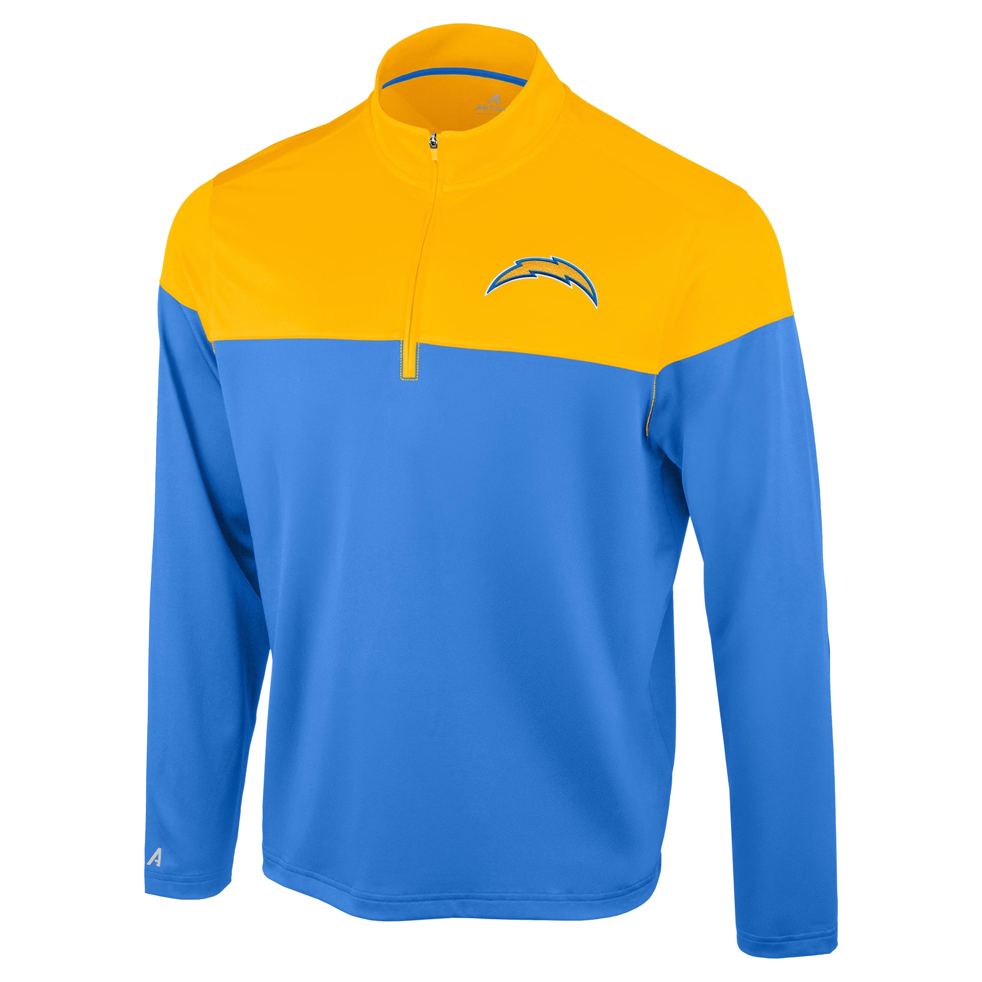 Pull à col zippé Antigua bleu poudré/or Los Angeles Chargers pour homme