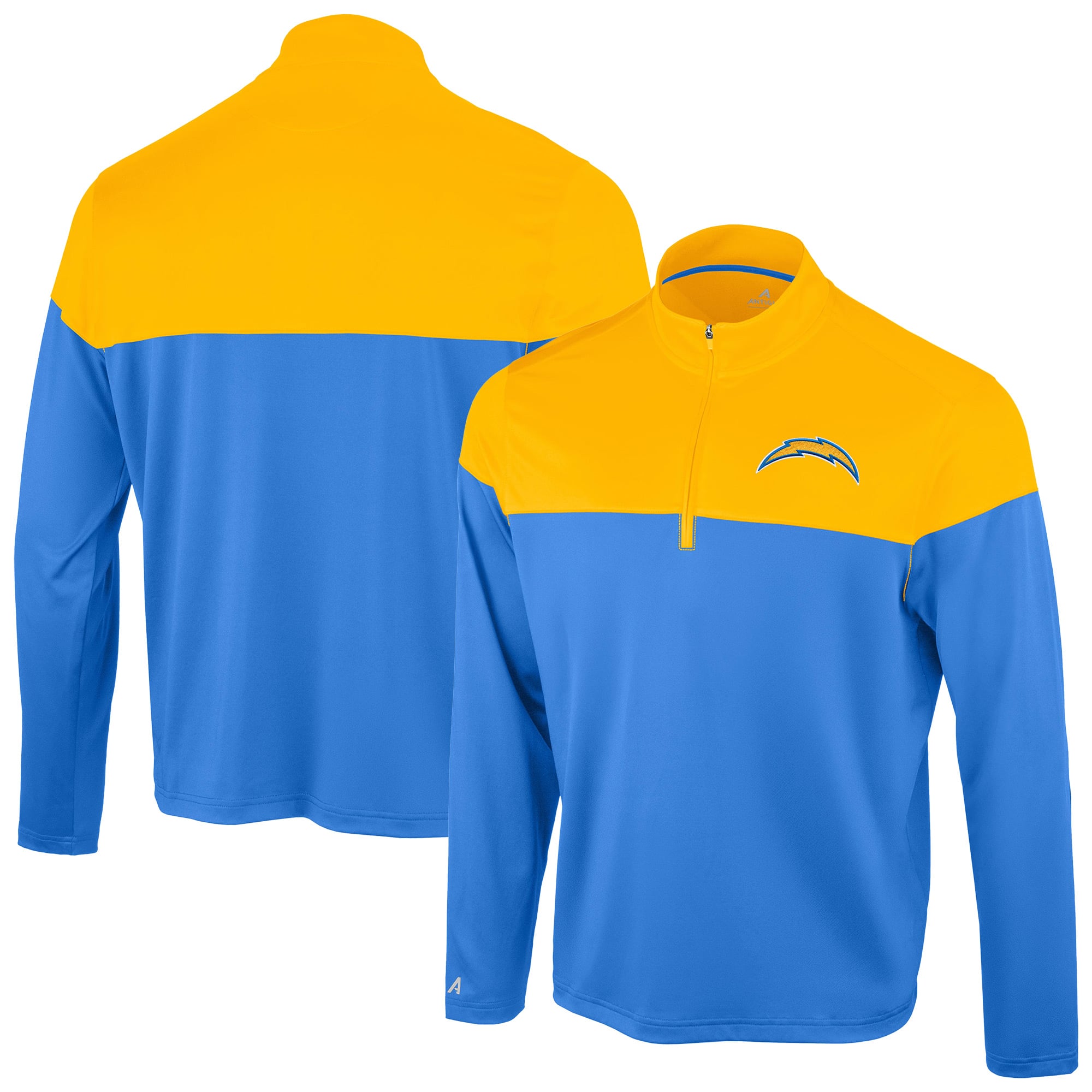Pull à col zippé Antigua bleu poudré/or Los Angeles Chargers pour homme