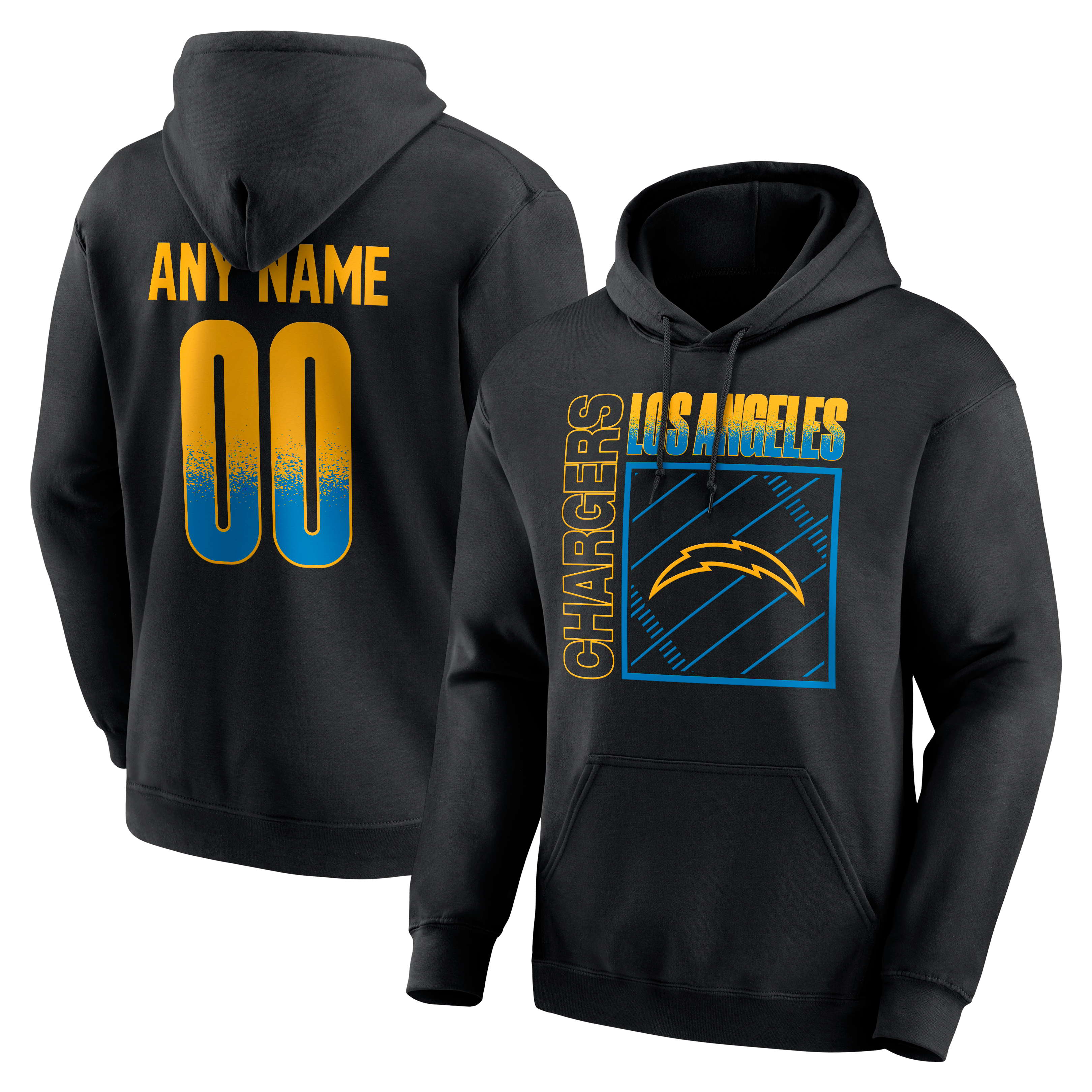Sweat à capuche noir pour homme Los Angeles Chargers Home Field Pop personnalisé avec nom et numéro