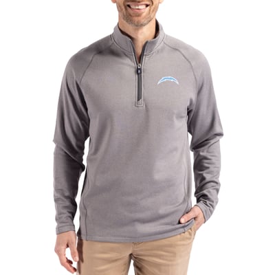Los Angeles Chargers Cutter & Buck Peshastin Eco Fleece Tri-Blend Raglan Recycled Quarter-Zip Jacket -  Heather Gray