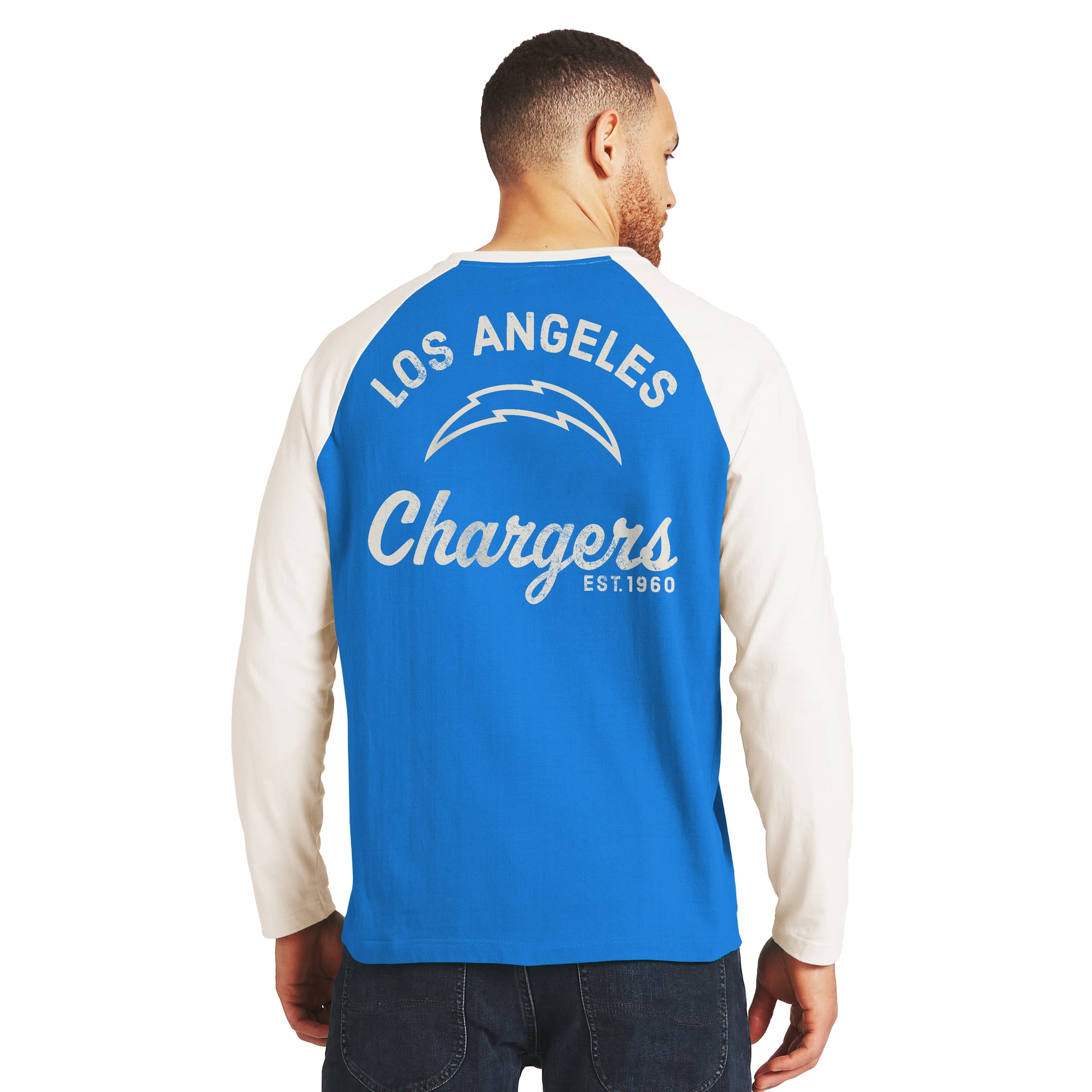 T-shirt à manches longues Henley bleu poudré/crème Los Angeles Chargers de la collection Darius Rucker pour homme par Fanatics